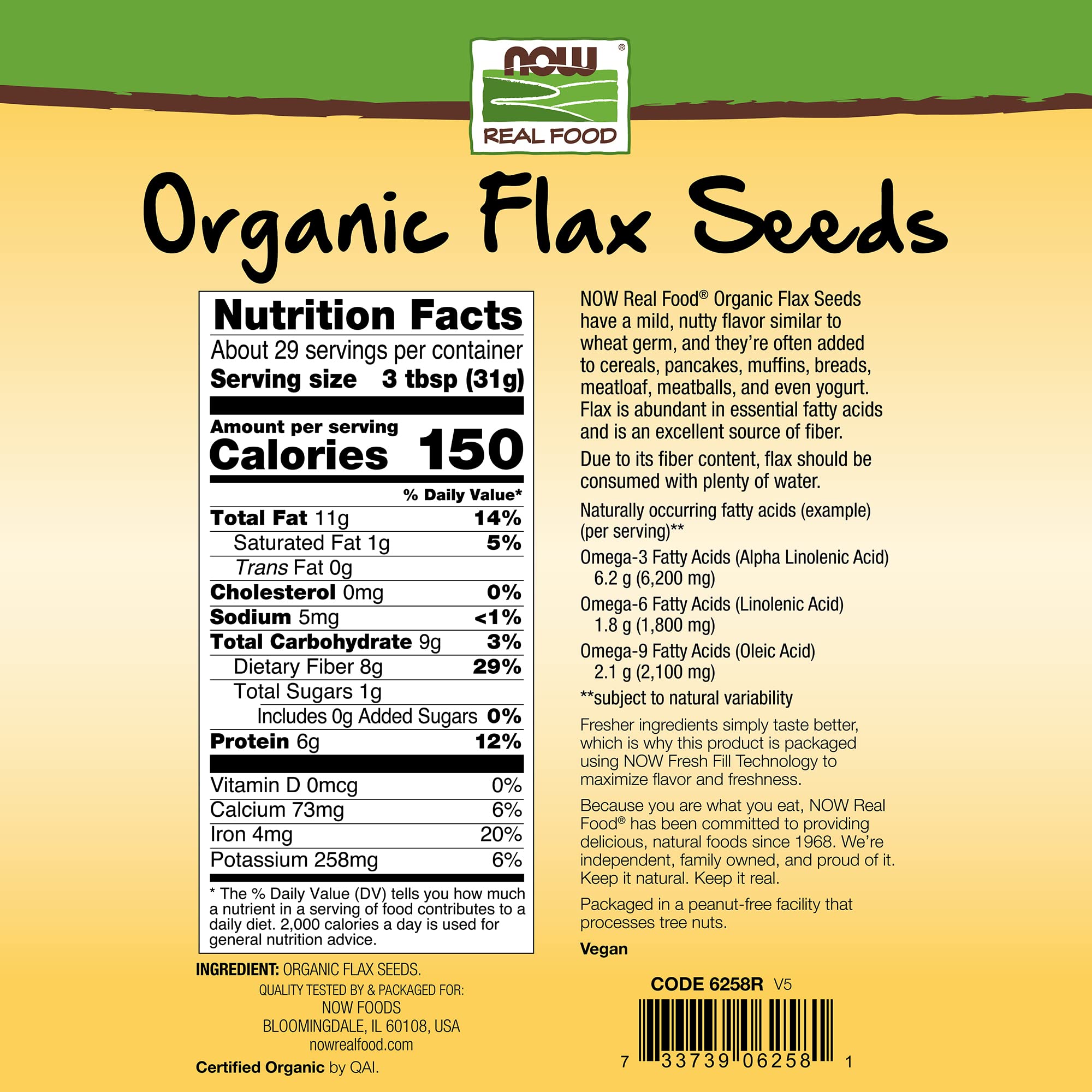 NOW Foods Organic Flax Seed, 32-Ounce (Pack of 8)