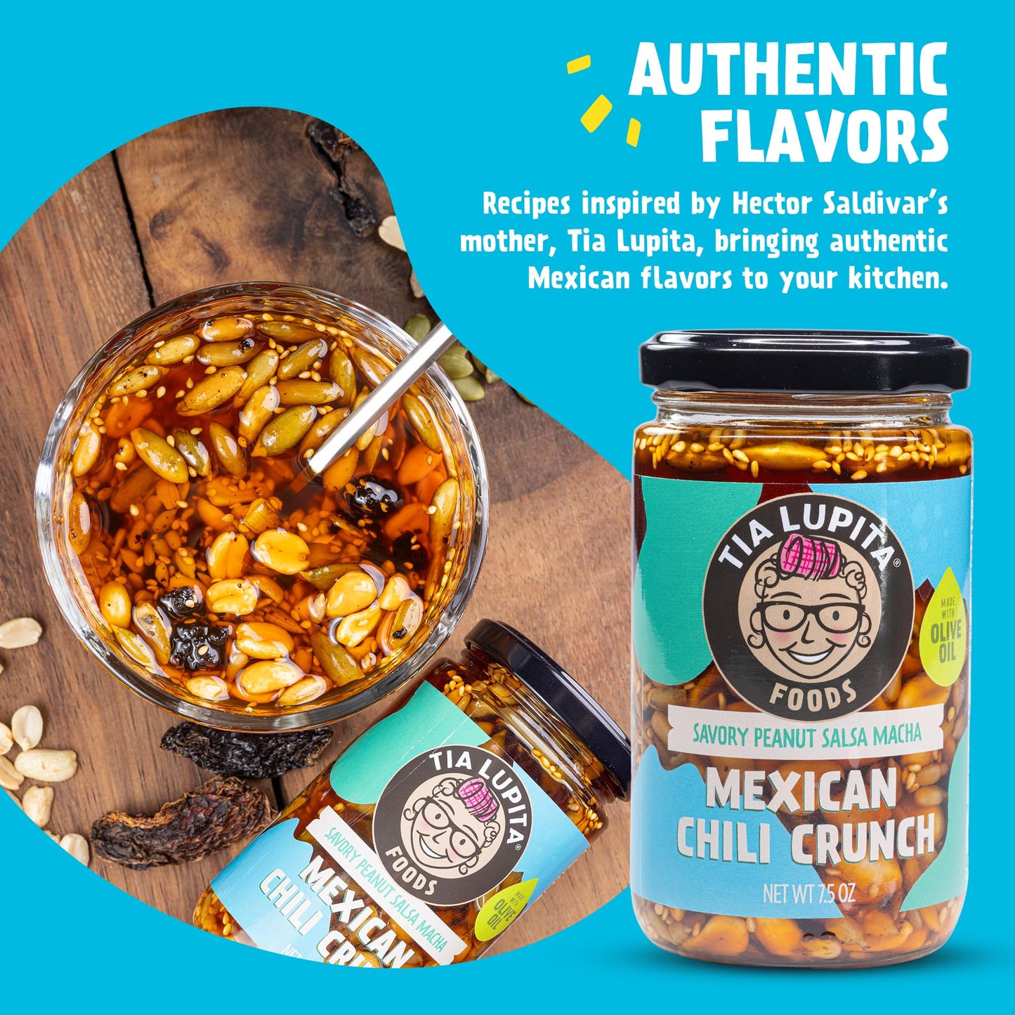 Tia Lupita Mexican Chili Crunch Peanut - Salsa Macha, Crunchy Morita Chili Oil | Gluten-Free, Non-GMO, Vegan | 7.5 Oz (Pack of 2)