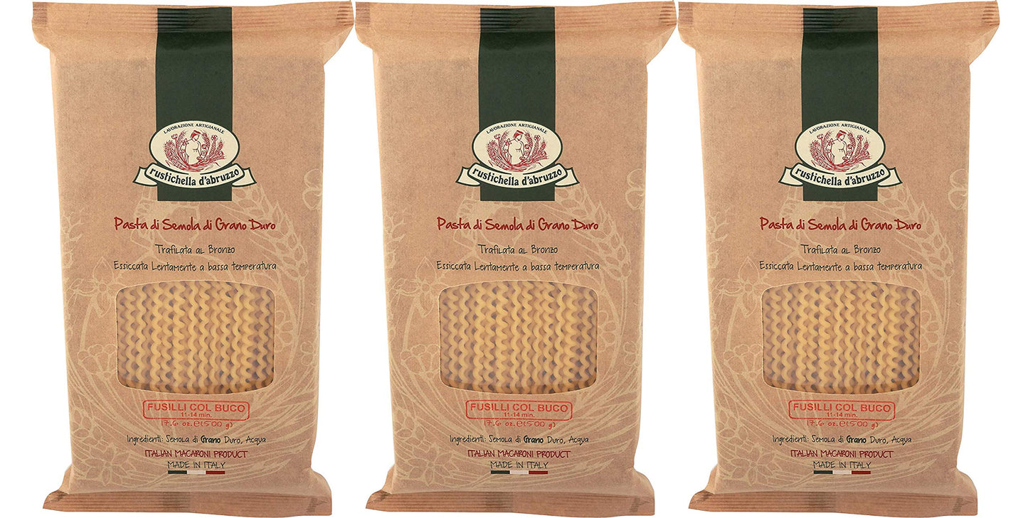 Rustichella d'Abruzzo Fusilli col Buco, 17.6 oz, 3-Pack