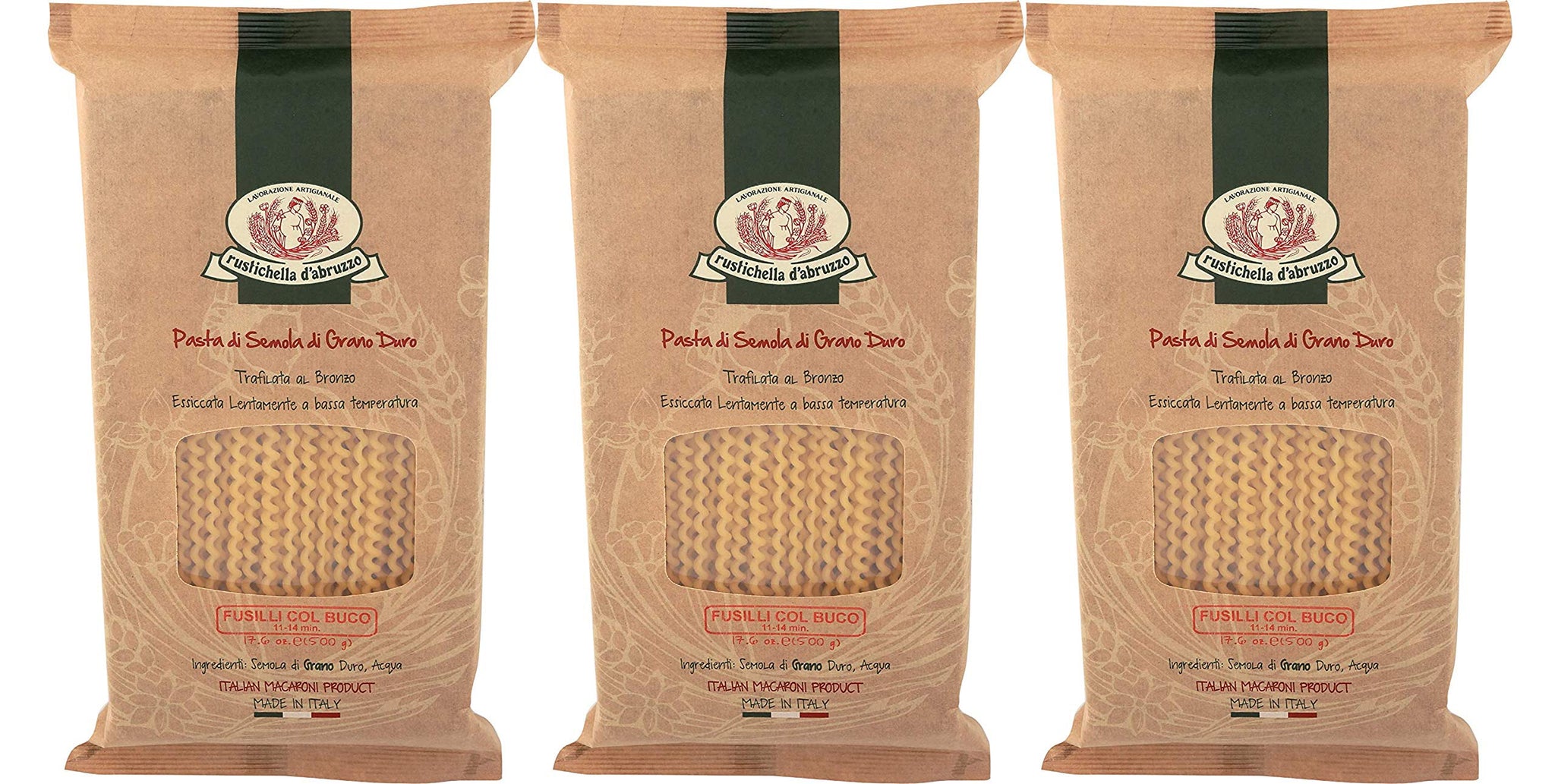 Rustichella d'Abruzzo Fusilli col Buco, 17.6 oz, 3-Pack