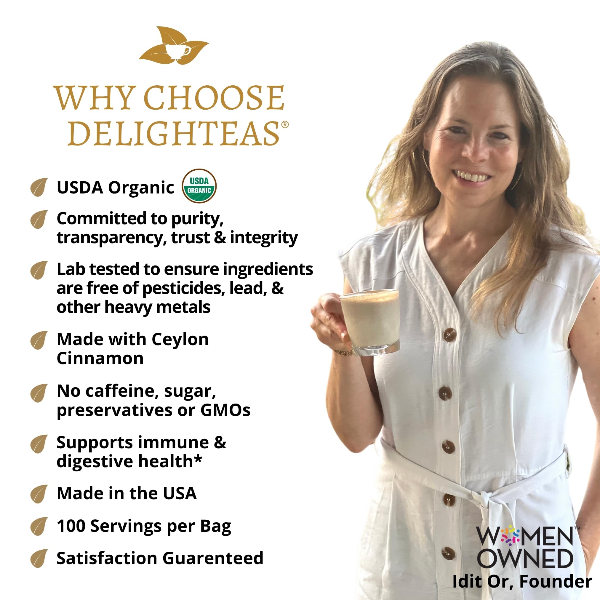 DelighTeas Organic Masala Chai Powder | Caffeine free, Unsweetened, Vegan, Keto | Ayurvedic Digestive Support blend for Chai Spice Tea | 100 Servings