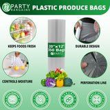 PARTY BARGAINS 20 x 12 Inch Clear Plastic Produce Bags on a Roll, 1400 Count - Food-Grade Polyethylene Grocery Bags for Fruits, Vegetables, Bread
