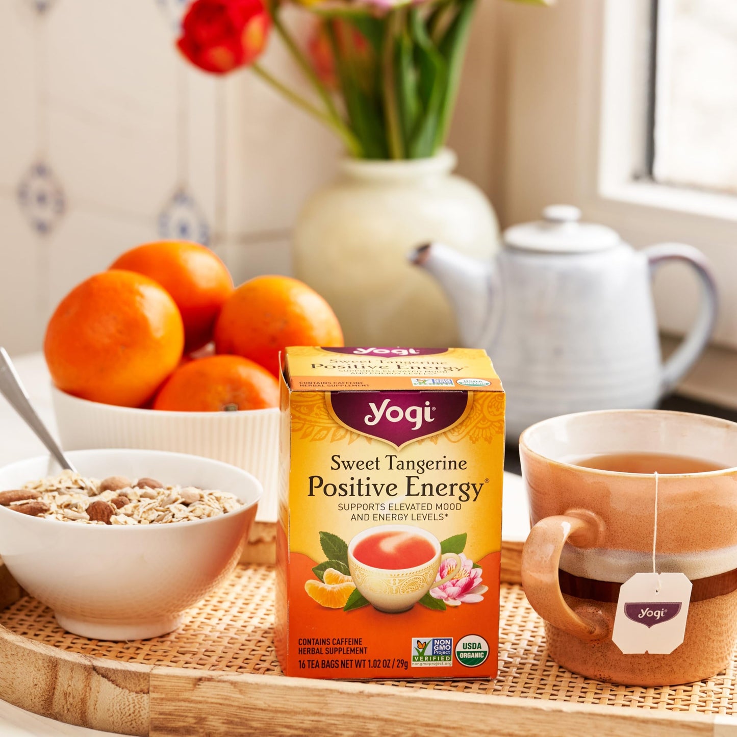 Yogi Tea - Morning Energy Variety Pack (3 Pack) Includes Peach Bergamot Bright Day, Sweet Tangerine Positive Energy, Spiced Blackberry Focus - 48