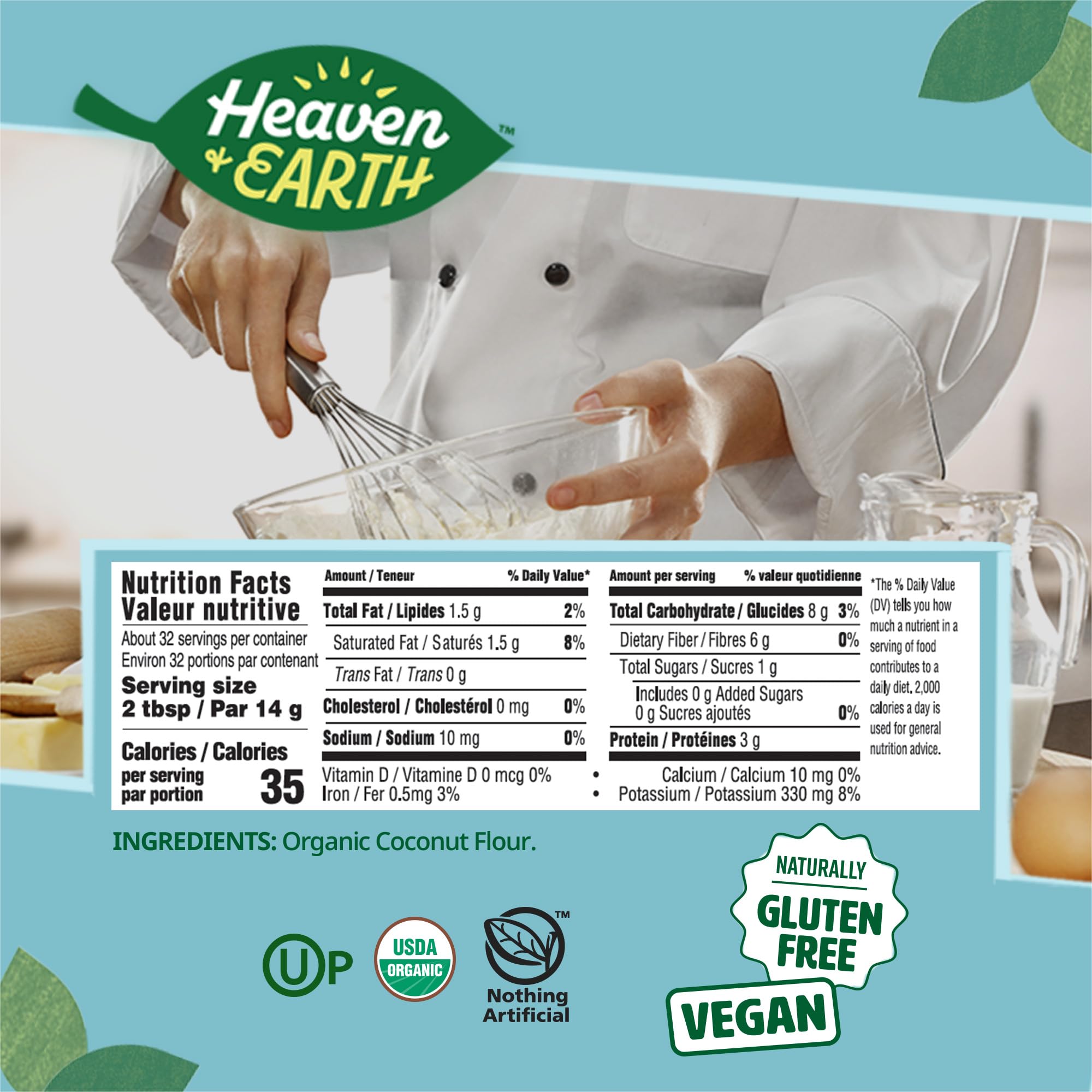 Heaven & Earth Organic Coconut Flour, 16oz (2 Pack) | Gluten Free & Grain Free Flour | Keto Flour for Baking | Paleo Friendly | Low Carb Flour | Vegan