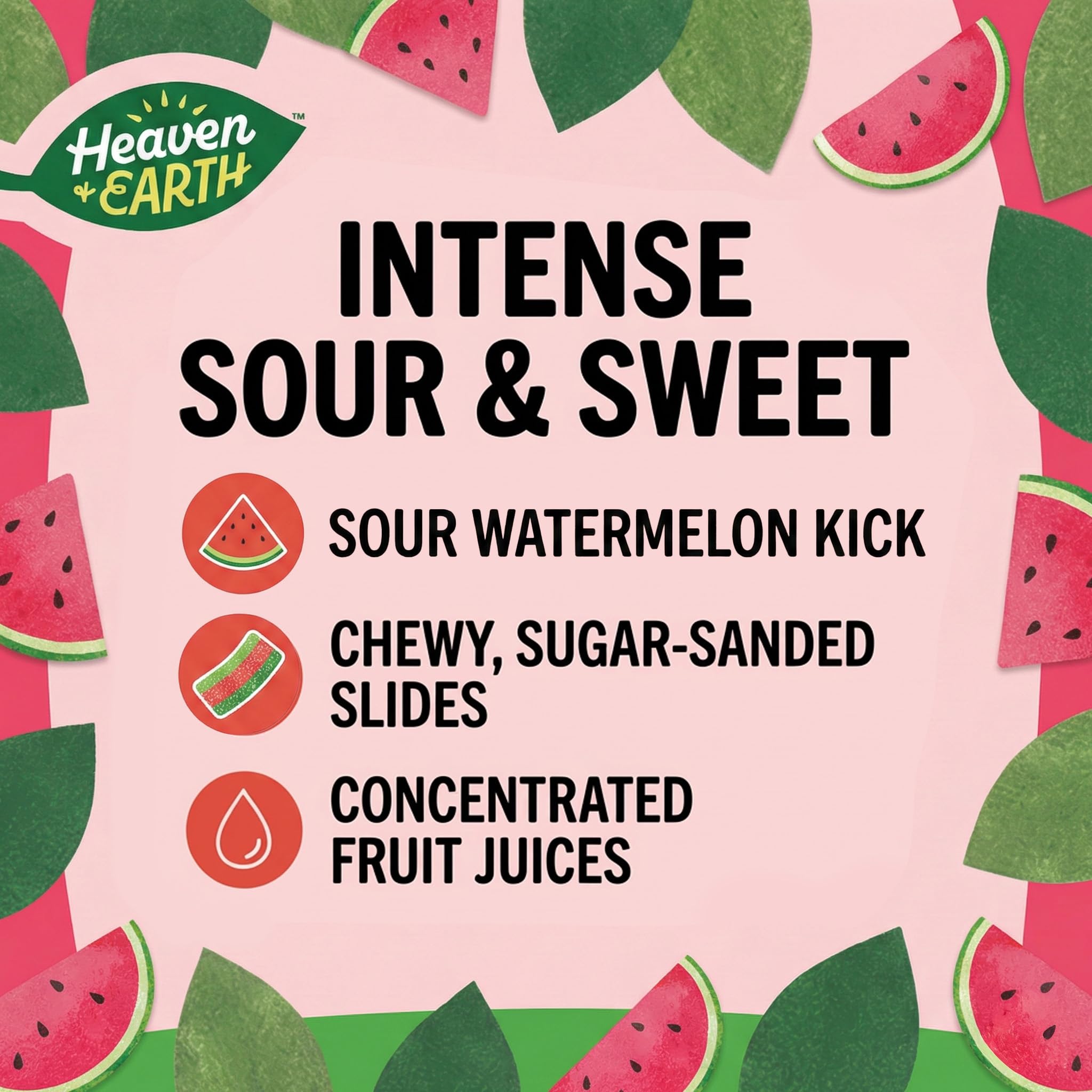 Heaven & Earth Watermelon Sour Slides Candy, 2.8 oz (6 Pack) | Sour Belts | Natural Flavors, No Artificial Colors | Made with Real Fruit Juice |