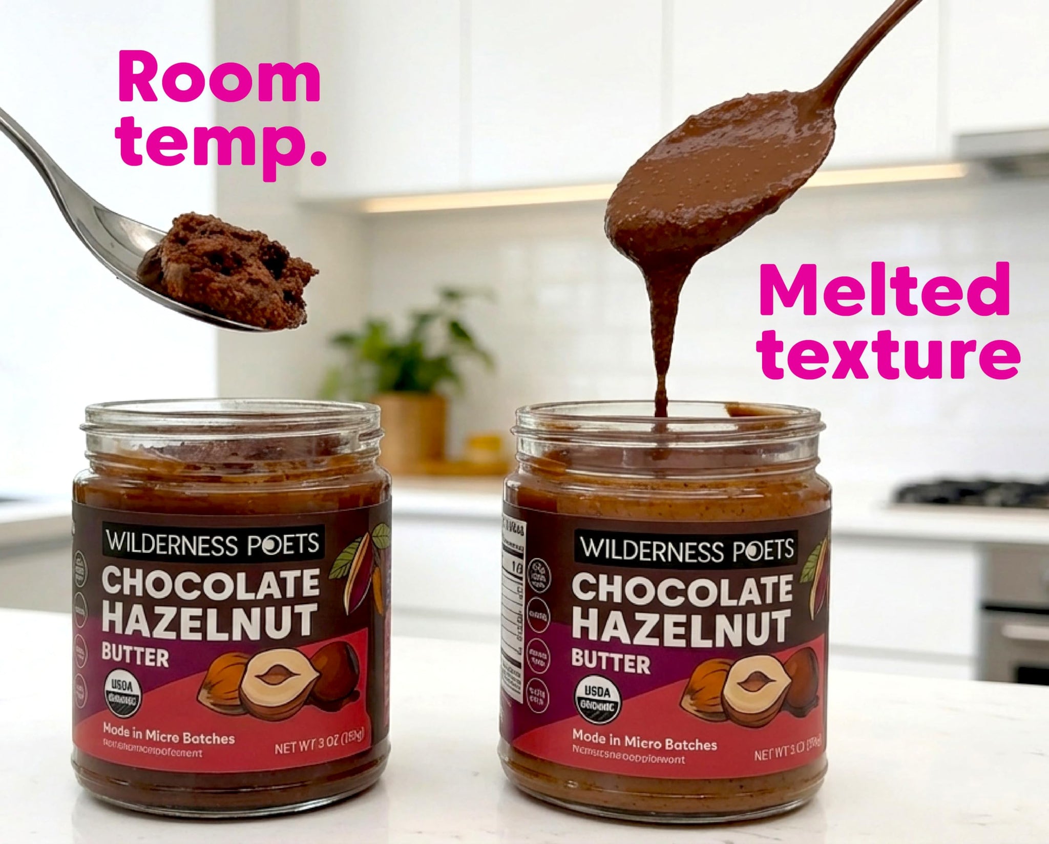 Wilderness Poets, Organic Chocolate Hazelnut Butter - (8 Ounce) - No Palm Oil - Simple Ingredients - 70% Hazelnuts, 30% Dark Chocolate Sweetened