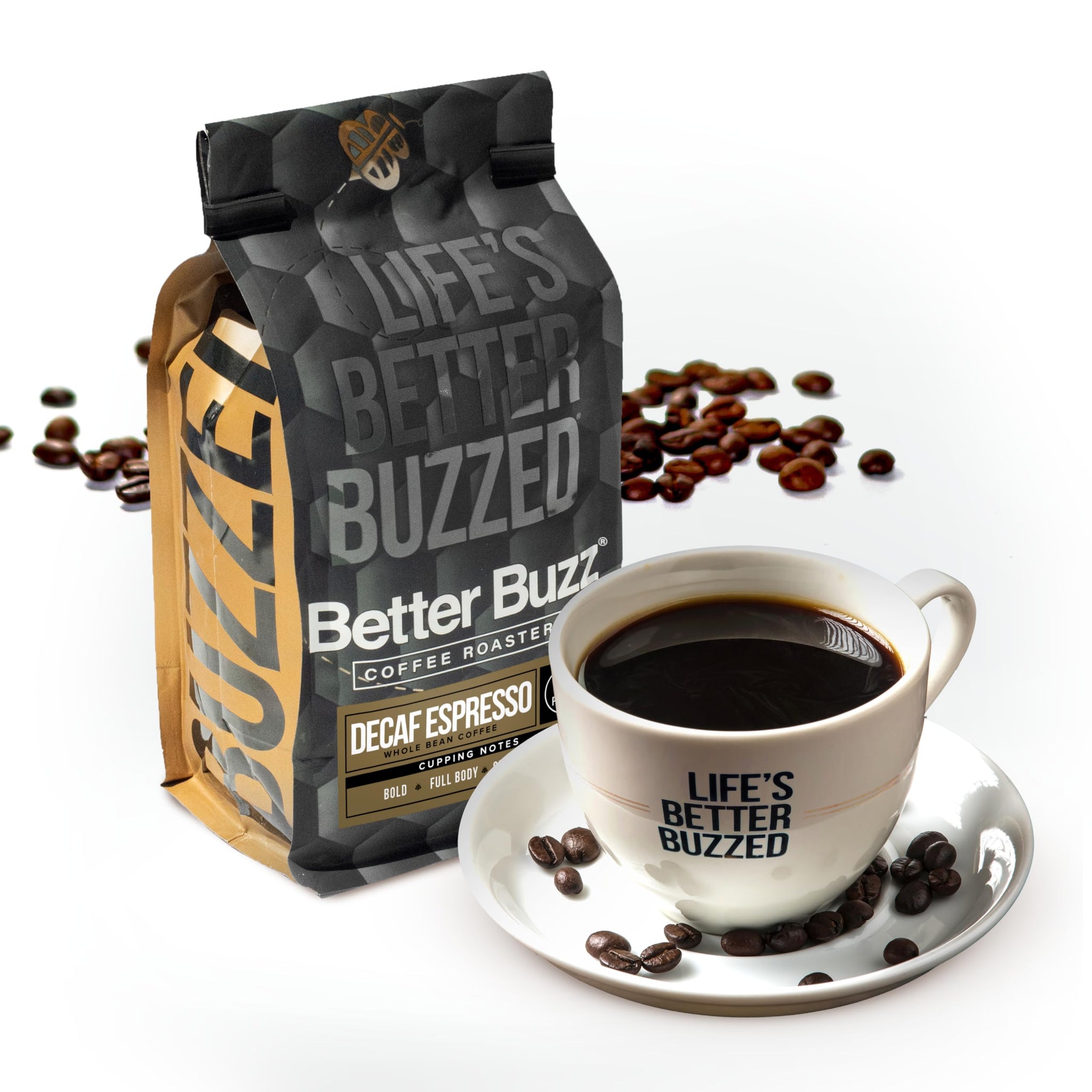 Better Buzz Decaf Espresso Dark Roast Whole Bean Coffee 12oz., Swiss Water Processed