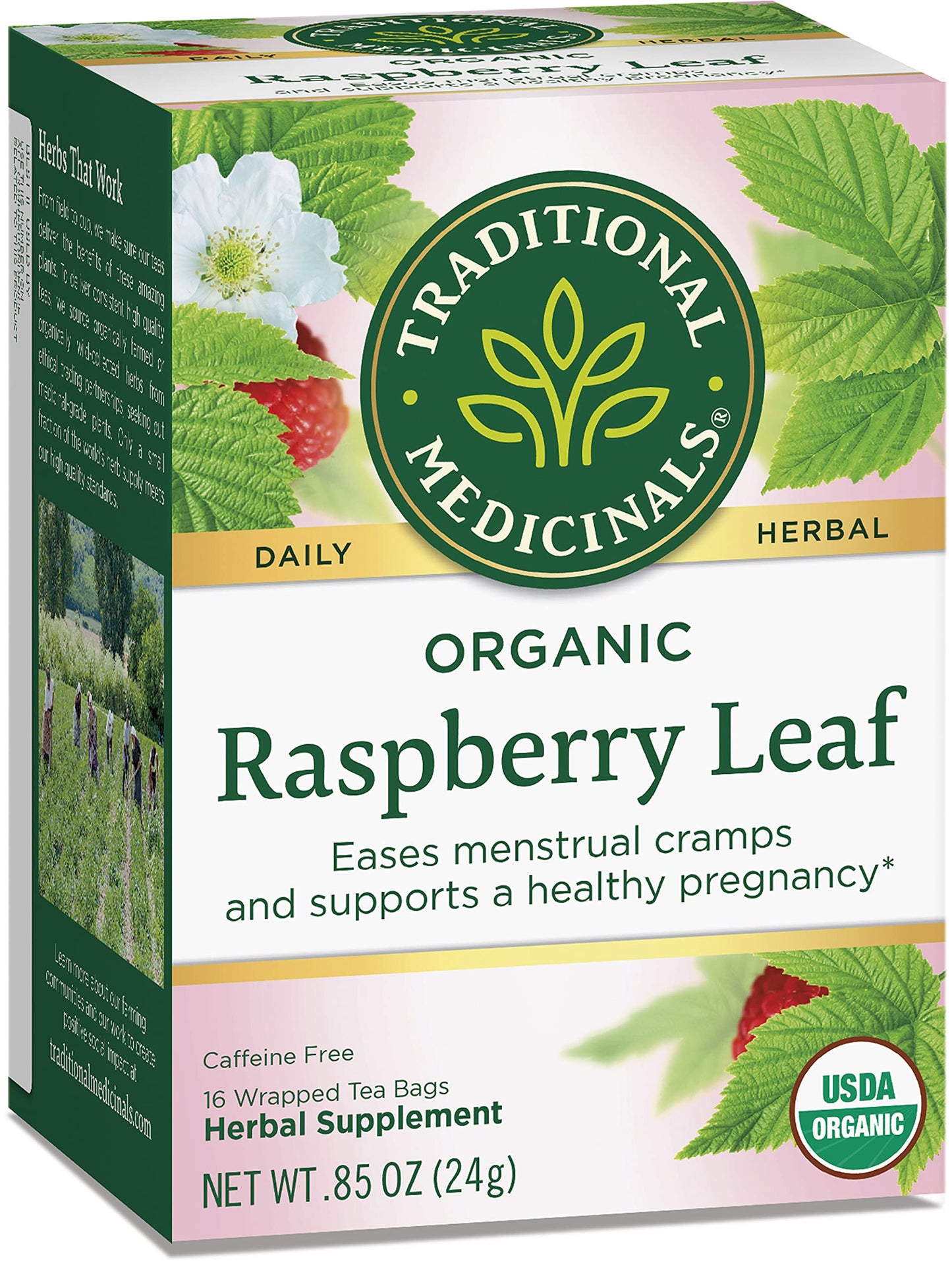 Traditional Medicinals Tea, Organic Raspberry Leaf, Eases Menstrual Cramps, Supports a Healthy Pregnancy, 16 Tea Bags