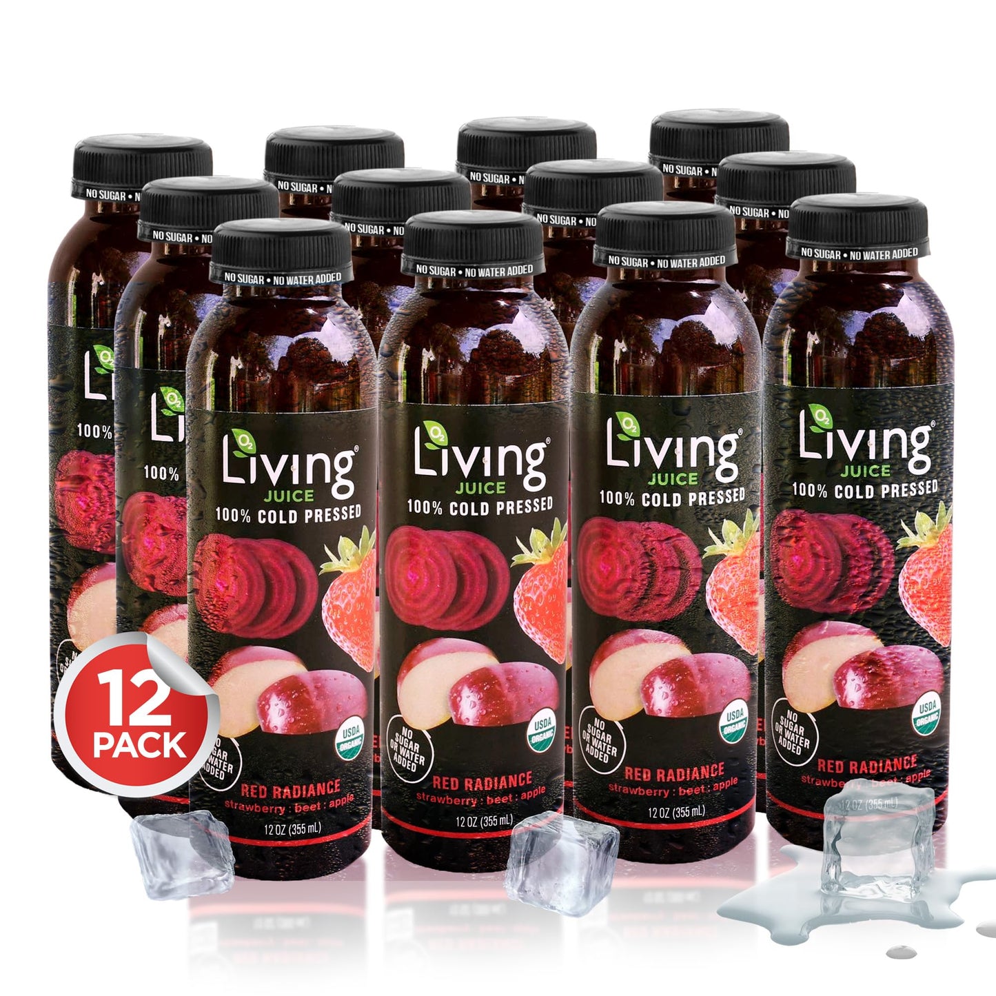 O2 Living Juice Cold Pressed Drink - Red Radiance Organic Juice Pack - No Added Sugar or Water, Naturally Sweetened from Fruits, Rich in Nutrients