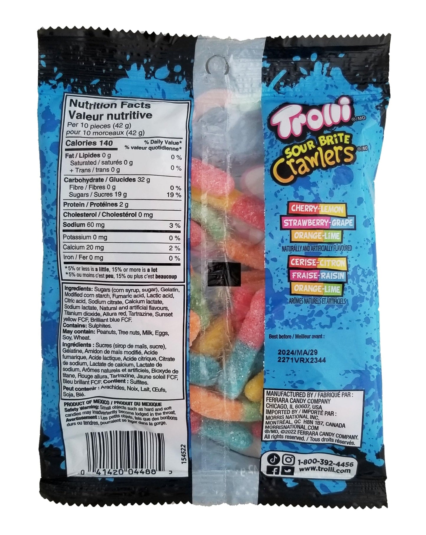 Ferrara Candy Company Trolli Sour Brite Crawlers, Original Flavor, 142g/5 oz. (Imported from Canada)