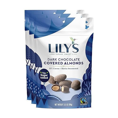 Dark Chocolate Covered Almonds by Lily's Sweets, Made with Stevia, No Added Sugar, Low-Carb, Keto-Friendly Christmas Candy | Fair Trade, Gluten-Free