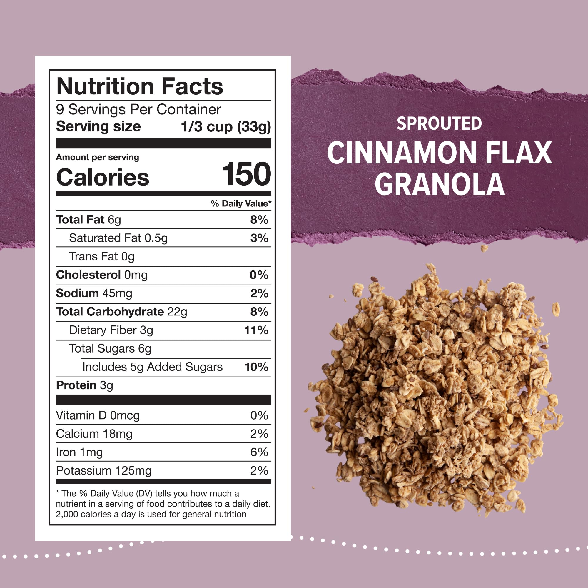 One Degree Organics Sprouted Oat Cinnamon Flax Granola Cereal, Glyphosate-Free, USDA Organic, Gluten-Free, Non-GMO, Vegan, Yogurt Smoothie Bowl