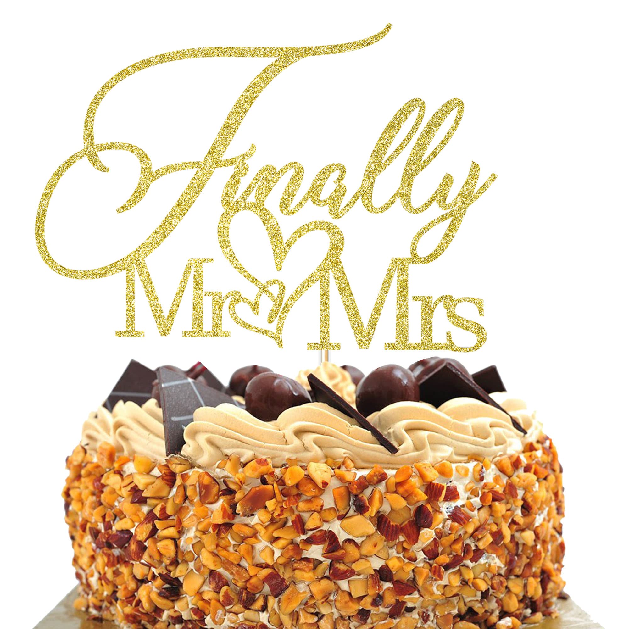 Finally Mr & Mrs Cake Topper,Wedding Anniversary Bridal Shower Party Decorations,Romantic Wedding Party Decorative Cake Toppers (golden)