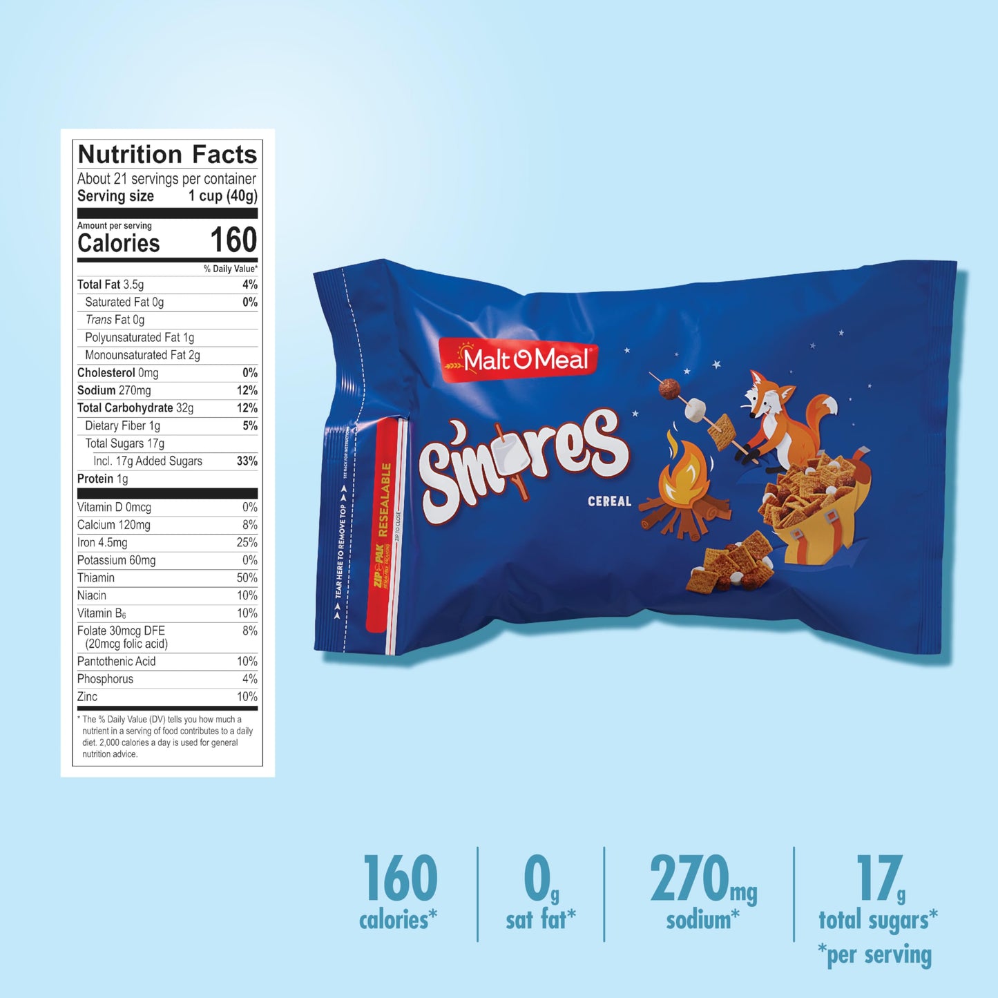 Malt-O-Meal S'mores Breakfast Cereal, Smores Cereal with Honey Graham Squares and Chocolatey Puffs and Marshmallow Bits, Large Cereal for Family, 47