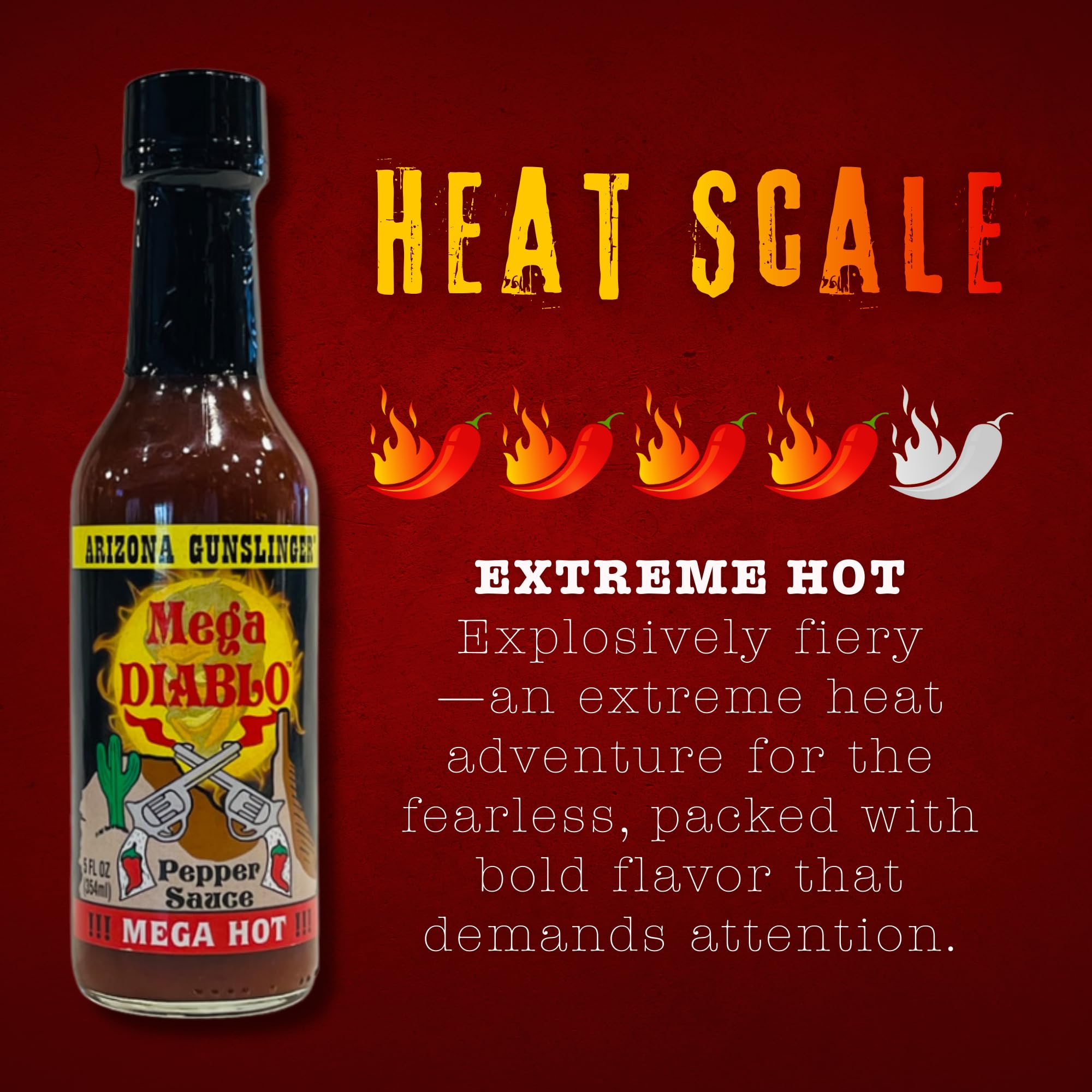 Arizona Gunslinger Mega Diablo Hot Sauce - Extreme Pepper X Hot Sauce Made with Bold Red Chili Peppers, Crippling Heat for Chili Challenge, Hottest