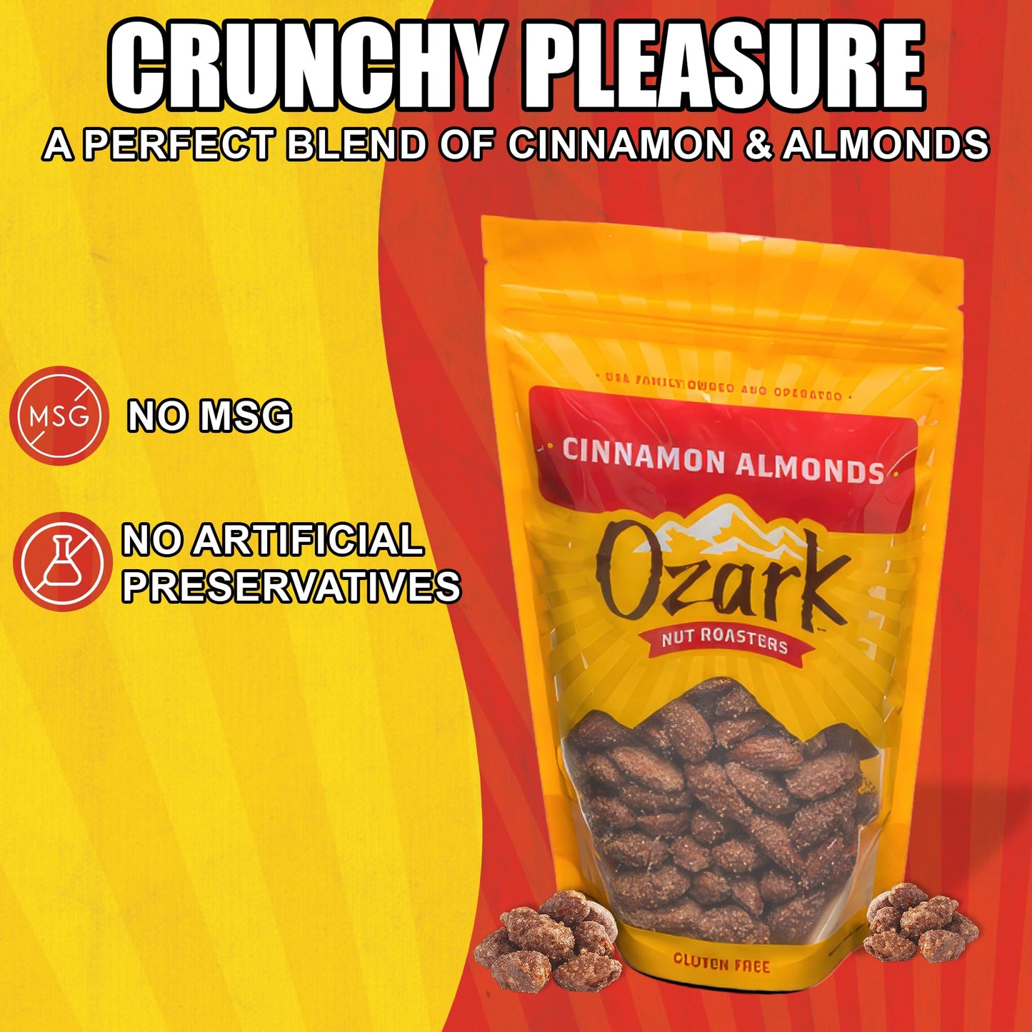 OZARK NUT ROASTERS, Cinnamon Almonds, Cinnamon-Flavored Snacks, Roasted & Coated, World-Class Gourmet Candied Nuts, 16 oz, Pack of 1