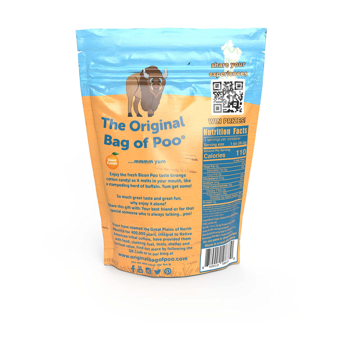 The Original Bag of Poo®, Bison Poo (Orange Flavor Cotton Candy) Novelty Poop Gag Gift. Free sticker inside.