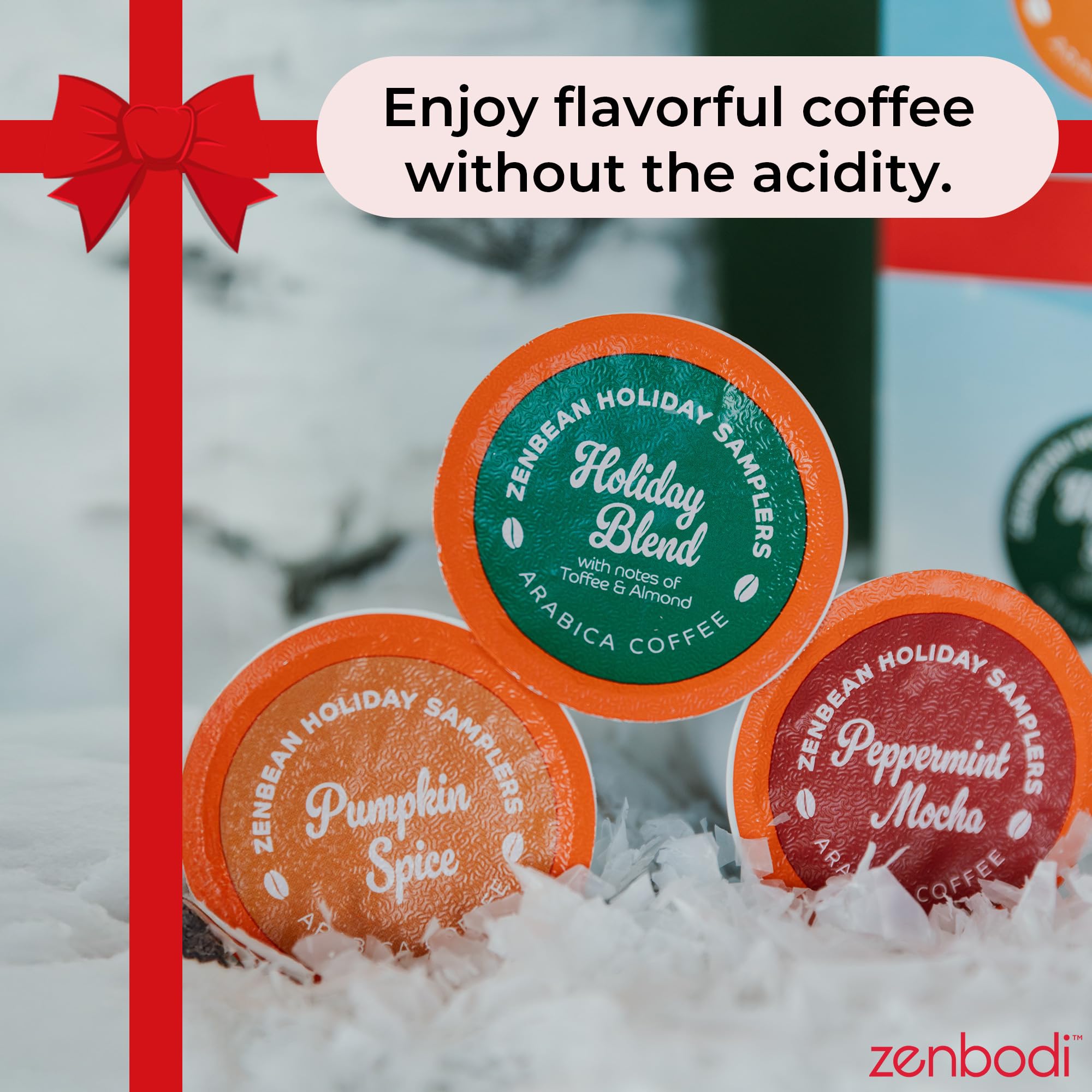Zenbean Holiday Sampler - 12 Holiday K Cups, Nootropic Coffee Capsules, Works with Capsule Machines, Holiday Blend (with Notes of Toffee and Almond)