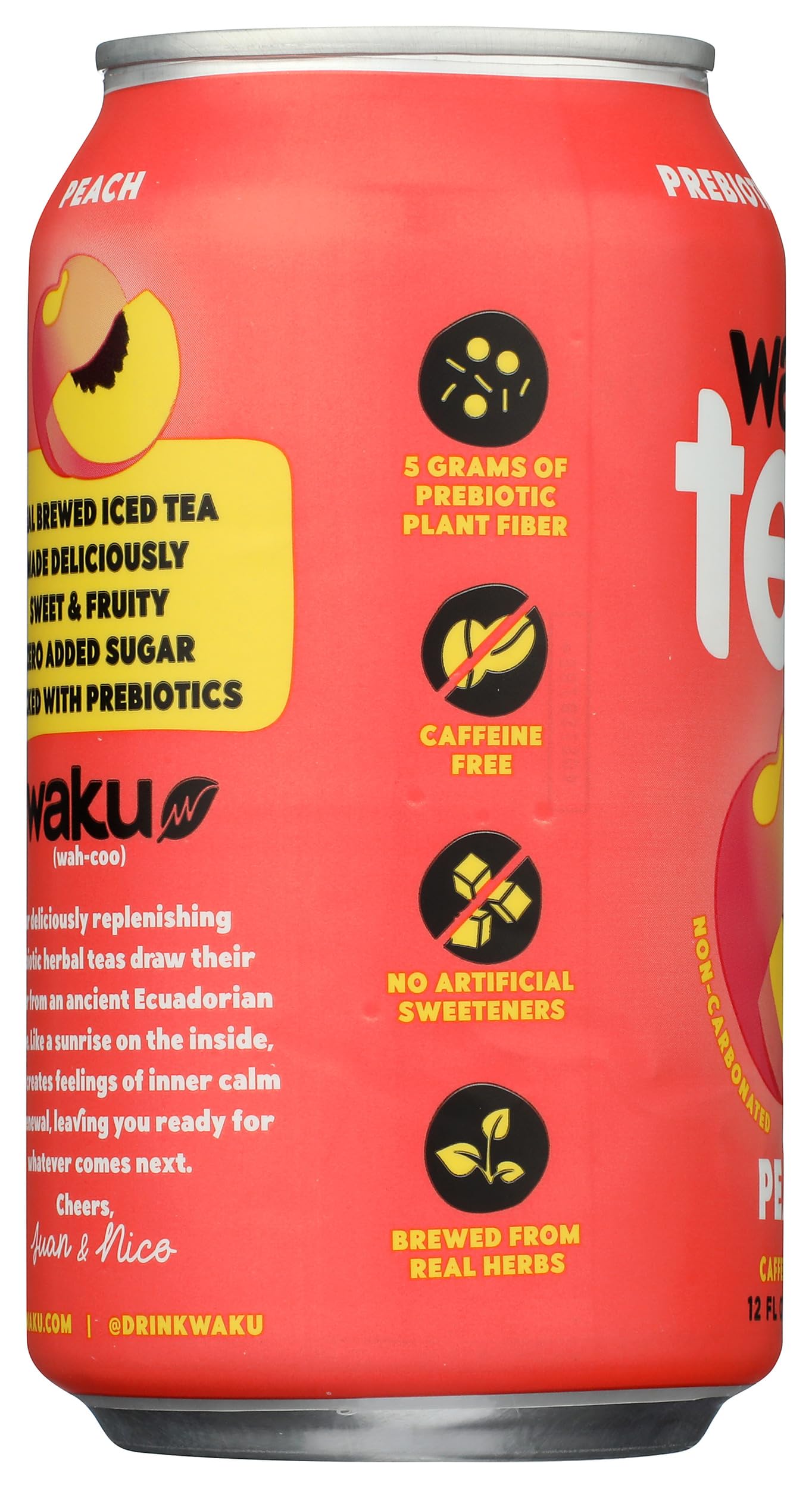 Waku, Tea Prebiotic Herbal Peach, 12 Fl Oz