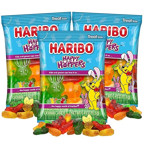 Haribo Happy Hoppers Easter Gummies, Assorted Fruit Flavored Candy, Basket Stuffers, 4 Ounces (Pack of 3)