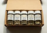 India Tree Kitchen Herb Essentials Gift Pack - 5 Jars of Mediterranean Thyme, Dalmatian Sage, California Basil, Turkish Bay Leaves, and Mediterranean