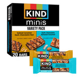 KIND Mini Snack Bars Variety Pack, Gluten Free, Low Sugar, Low Calorie Snacks, Salted Caramel Dark Chocolate Nut, Dark Chocolate Almond Coconut, 20