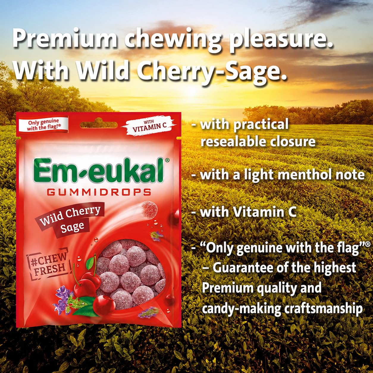 Em-eukal Gummidrops Composition of Juicy-Fruity Wild Cherry and Fresh Sage - Chewing Pleasure in a Class of its Own,90 g.(Pack of1)