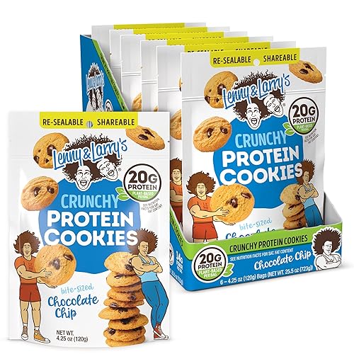 Lenny & Larry's The Complete Crunchy Cookie, Chocolate Chip, 6g Plant Protein, Vegan, Non-GMO, 4.25 Ounce Pouch (Pack of 6)