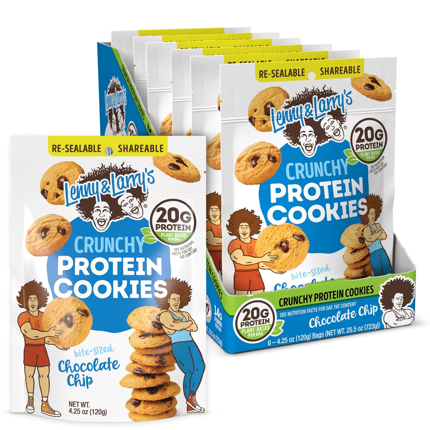 Lenny & Larry's The Complete Crunchy Cookie, Chocolate Chip, 6g Plant Protein, Vegan, Non-GMO, 4.25 Ounce Pouch (Pack of 6)