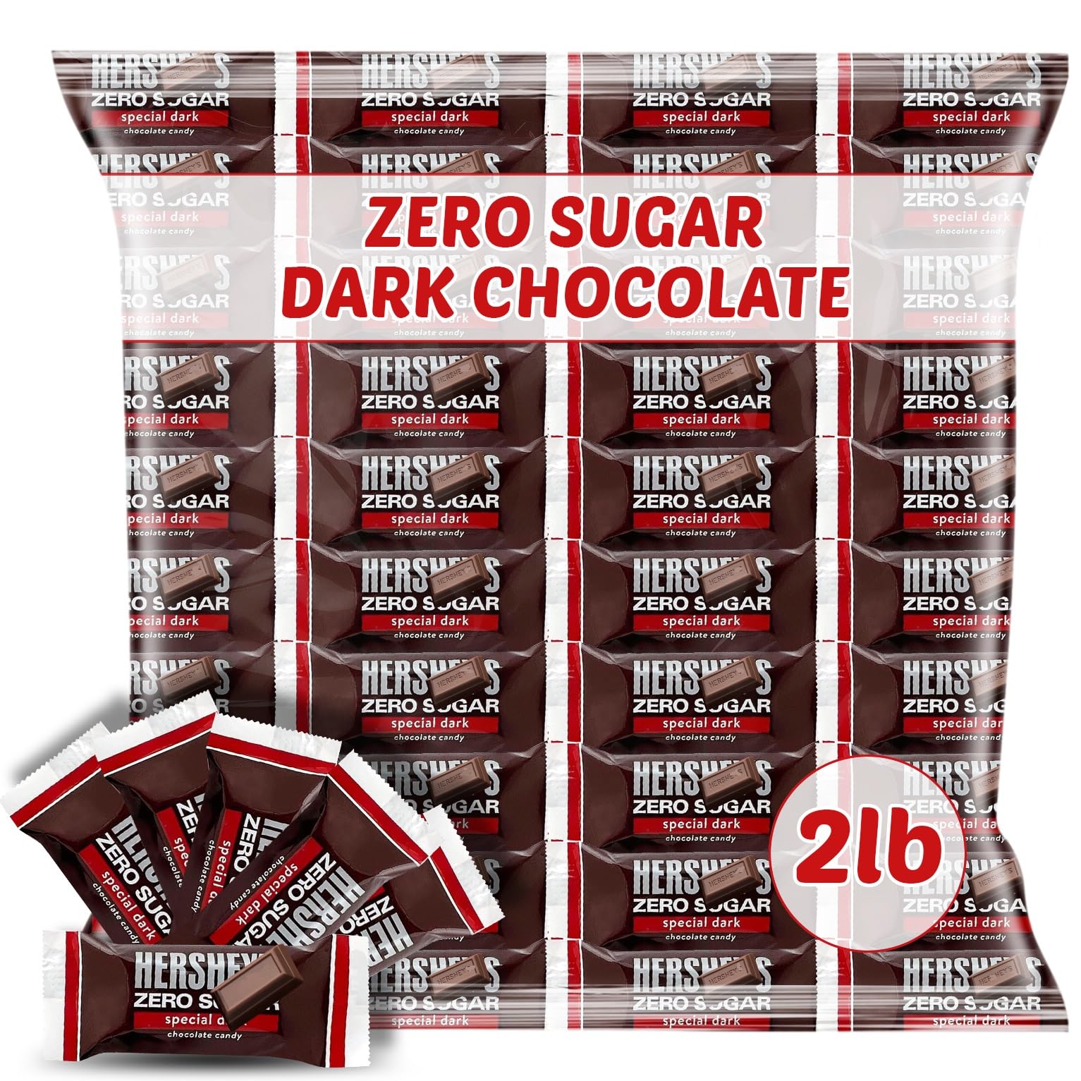 Sugar Free Chocolate - SPECIAL DARK Zero Sugar Chocolate Candy Bite Size Bars - 2 LB Bag (32 oz) - Individually Wrapped Chocolate - With Queen Jax