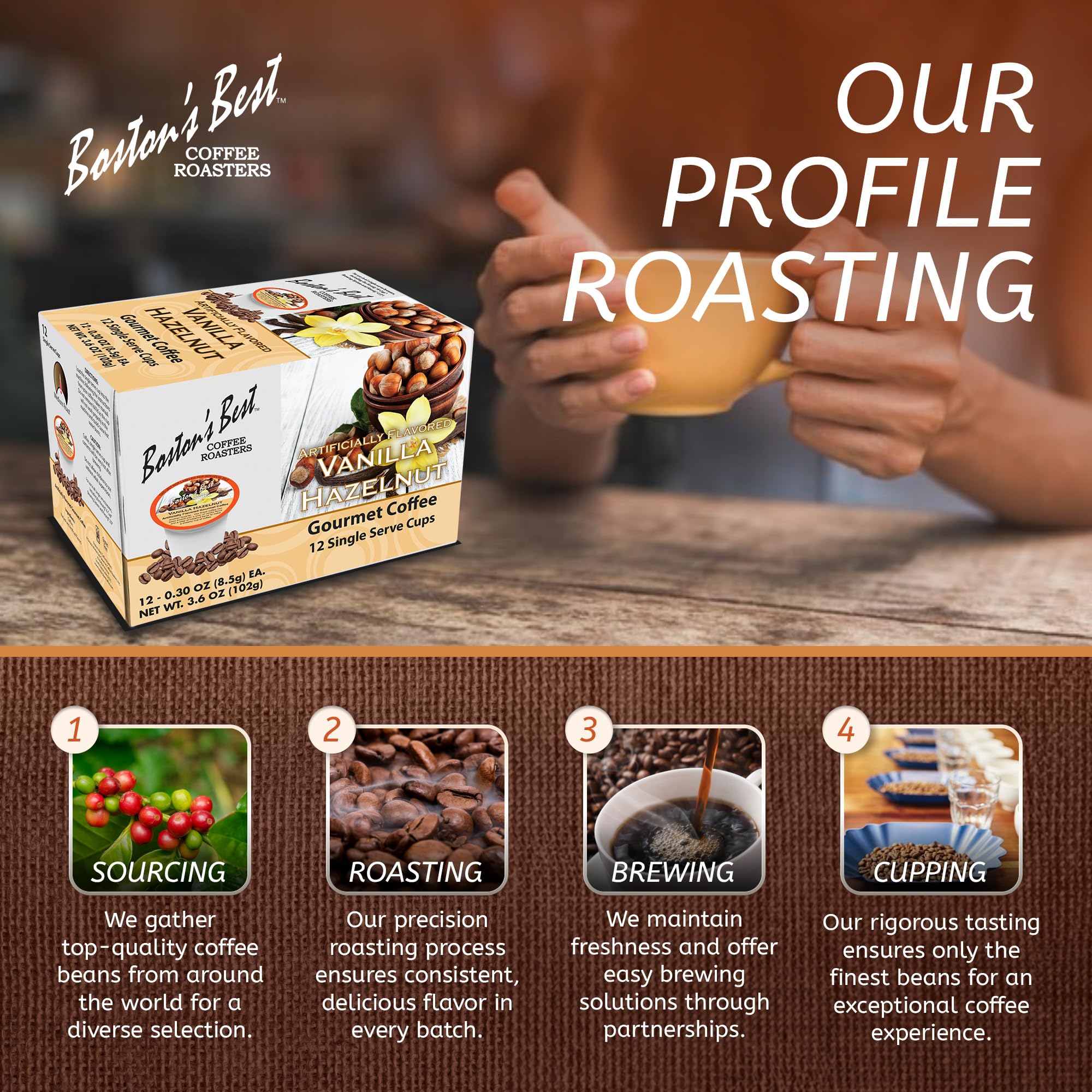 Boston’s Best - Vanilla Hazelnut Delicious Medium Roast Flavored Gourmet Coffee Compatible with Keurig Coffee Maker, 1 Count (12 Single Serve Cups)