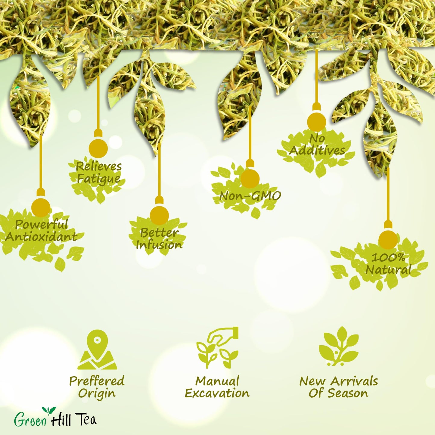 Greenhilltea traditional health herbs 2 OZ (56grams), Honey suckle dried herbal tea honeysuckle buds, 100% Natural, Caffeine free