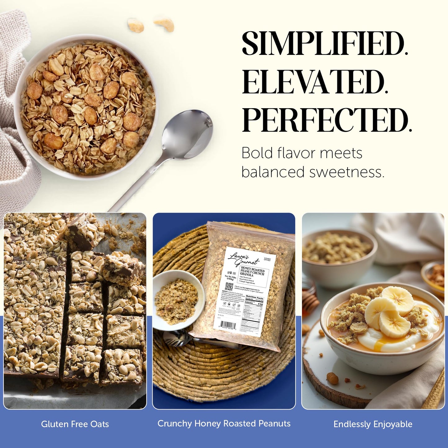 Laura's Gourmet Granola Honey Roasted Peanut Crunch, 2 lb, Gluten-Free Oats, Vegetarian, Dairy & Soy Free Snack, Organic Honey Roasted Peanuts