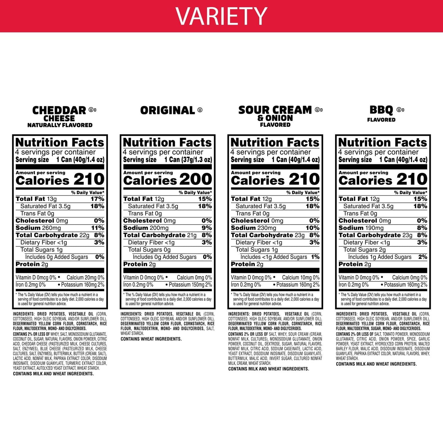 Pringles Potato Crisps Chips, Lunch Snacks, Office and Kids Snacks, Grab N' Go, 1.38 Pounds, Variety Pack (16 Cans)