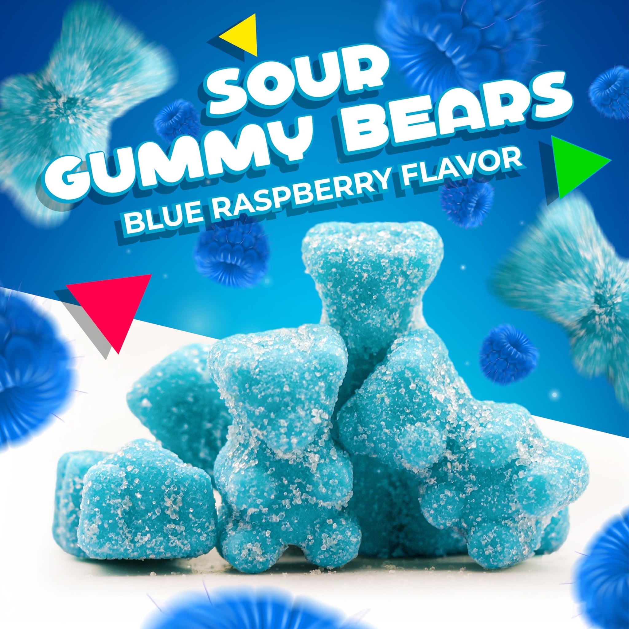 Sour Bears Gummy Candy | 1 Lb Bag | Blue Raspberry Jelly Candies | Gelatin Free Gummi Bears | Neon Blue Gummies for Gender Reveal, Baby Showers