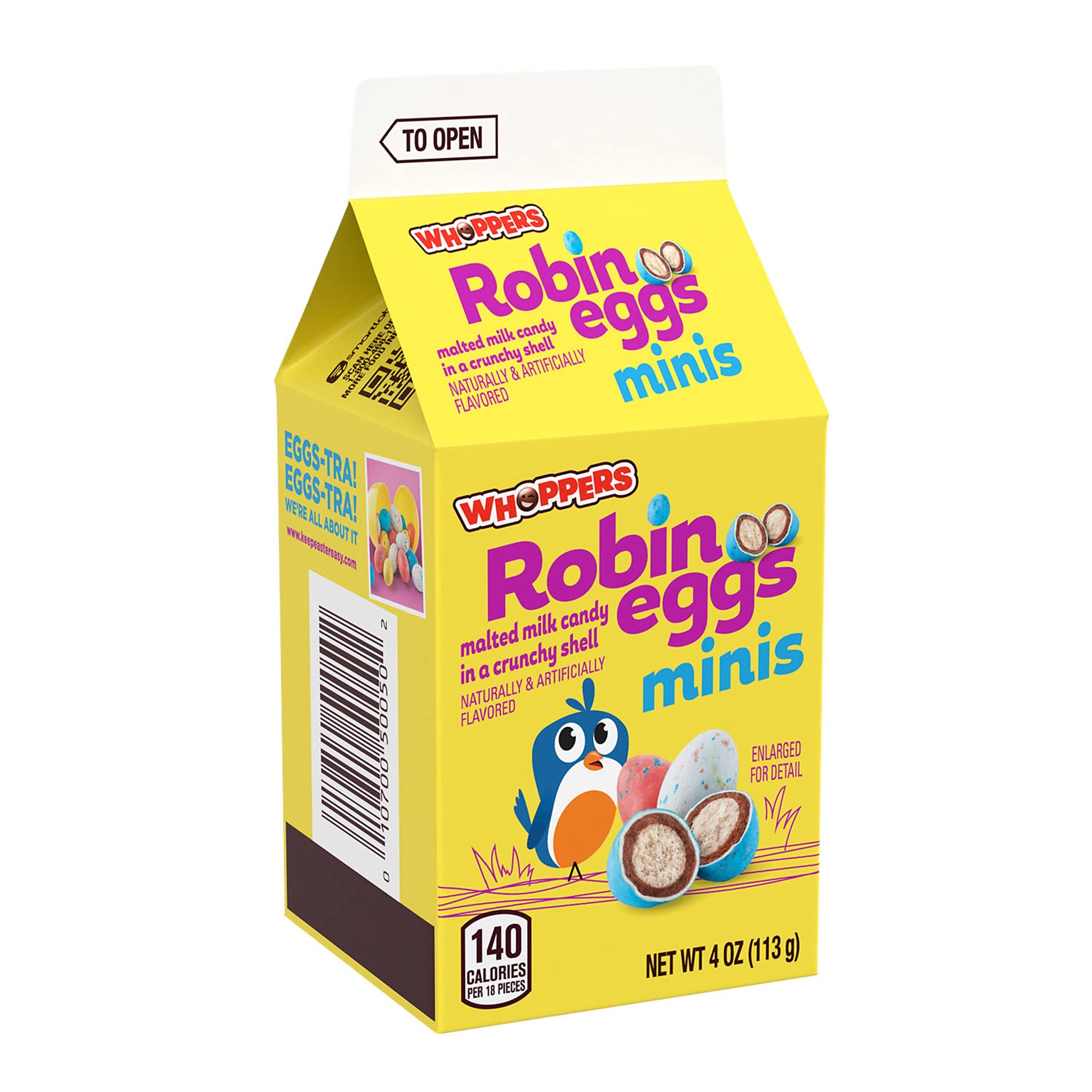 WHOPPERS Mini Robin Eggs Malted Milk Treats, Bulk, Easter Candy, 4 oz Cartons (15 Count)