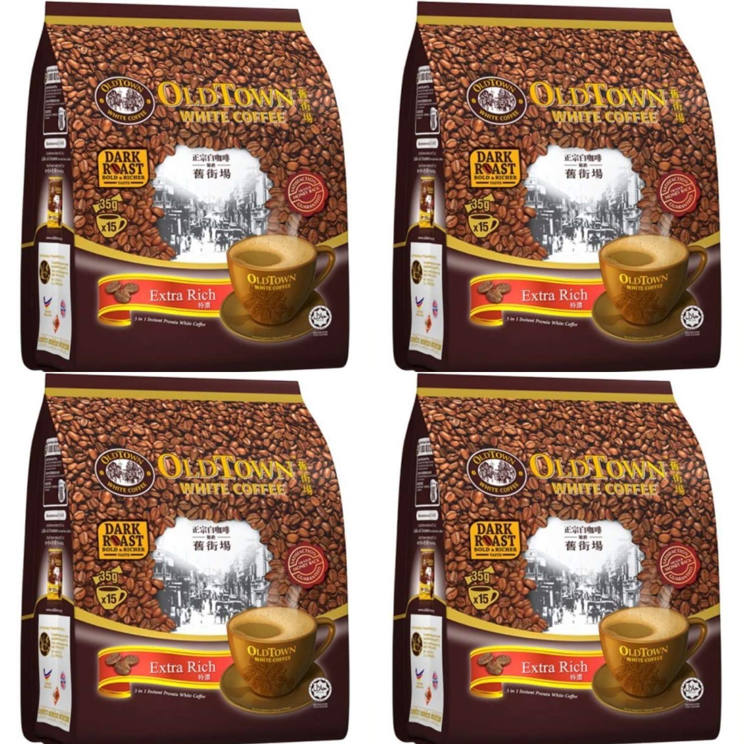Old Town White Coffee 3 in 1 Extra Rich Flavor Dark Roast (4 pack x 15 sachets) Imported from Malaysia