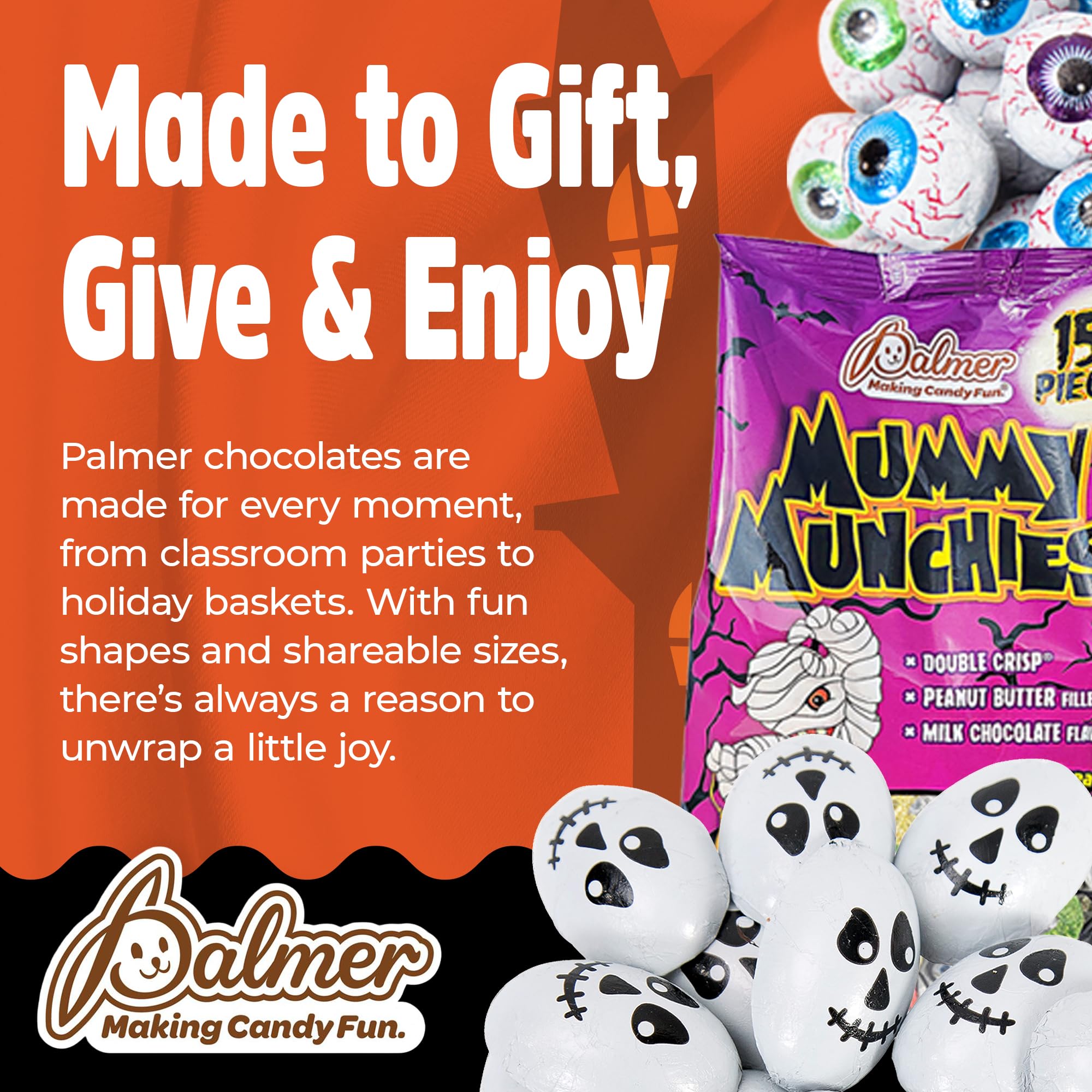 Palmer Milk Chocolate Assortments, Crisp and Crunchy Candy, Individually Wrapped Halloween Pieces, Making Candy Fun Since 1948 (1 Pound, Monster