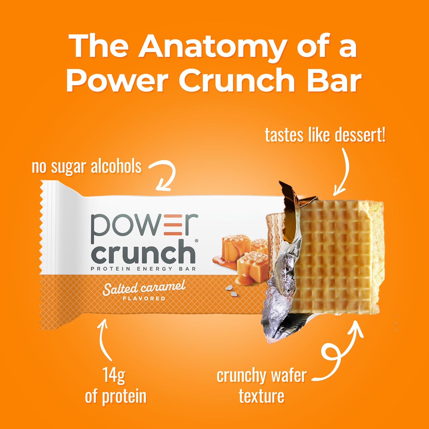 Power Crunch Protein Energy Wafer Bars, Salted Caramel, 1.4 Ounce (12 Count)