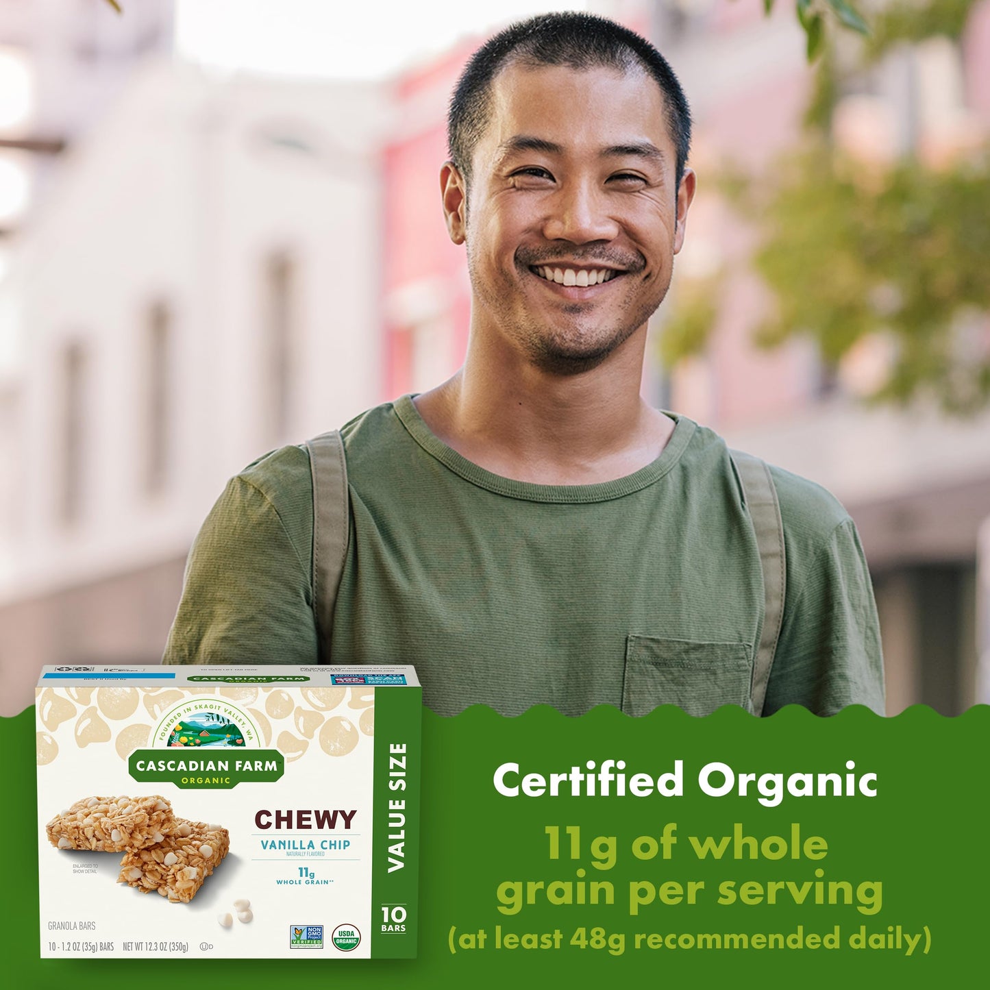 Cascadian Farm Organic Vanilla Chip Chewy Granola Bars, Value Size, 10 Bars, 12.3 oz.