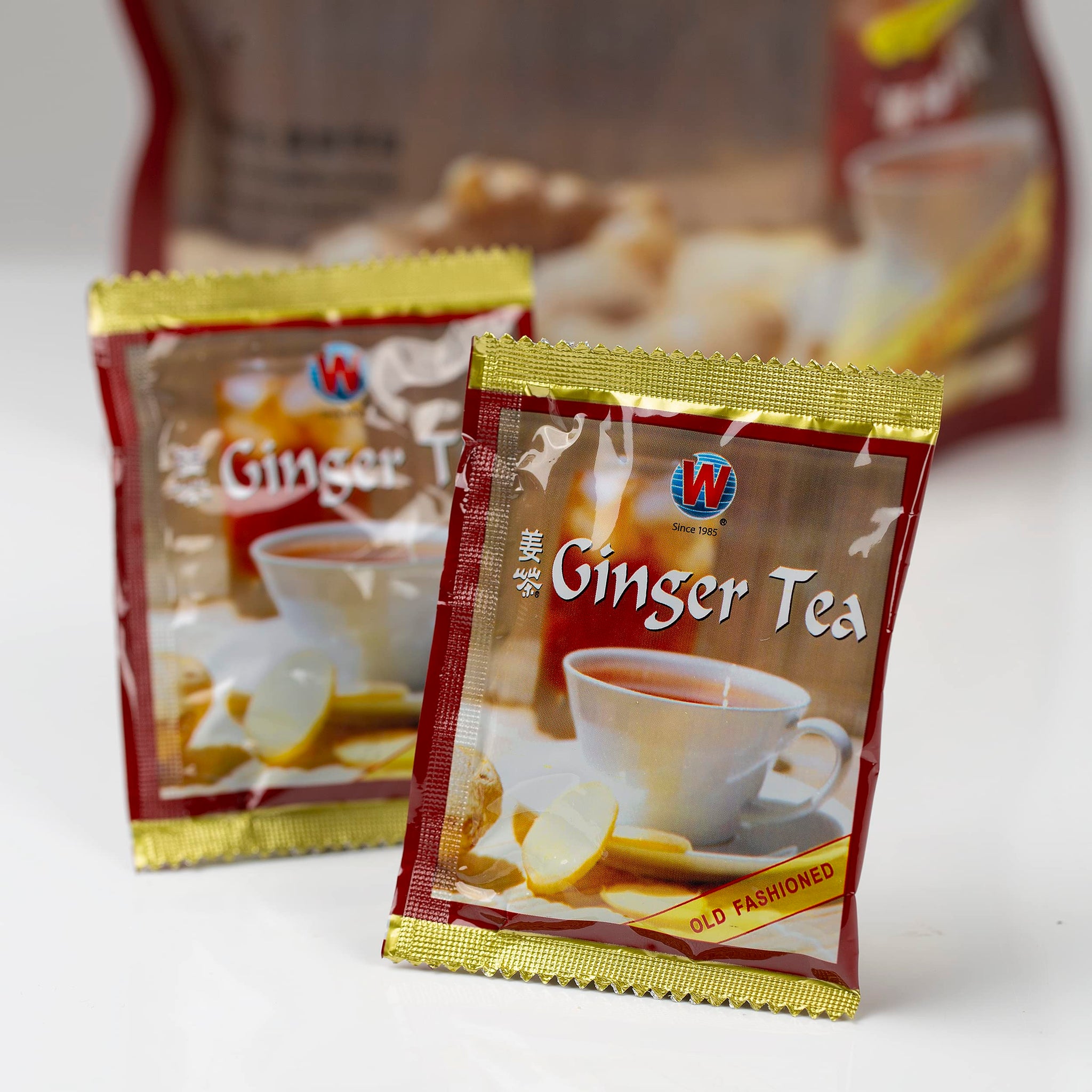 Wing Hop Fung Instant Natural Ginger Tea with Honey, 25 Individually Wrapped Sachets, Premium Ginger Beverage for Warming & Digestive Support, Made