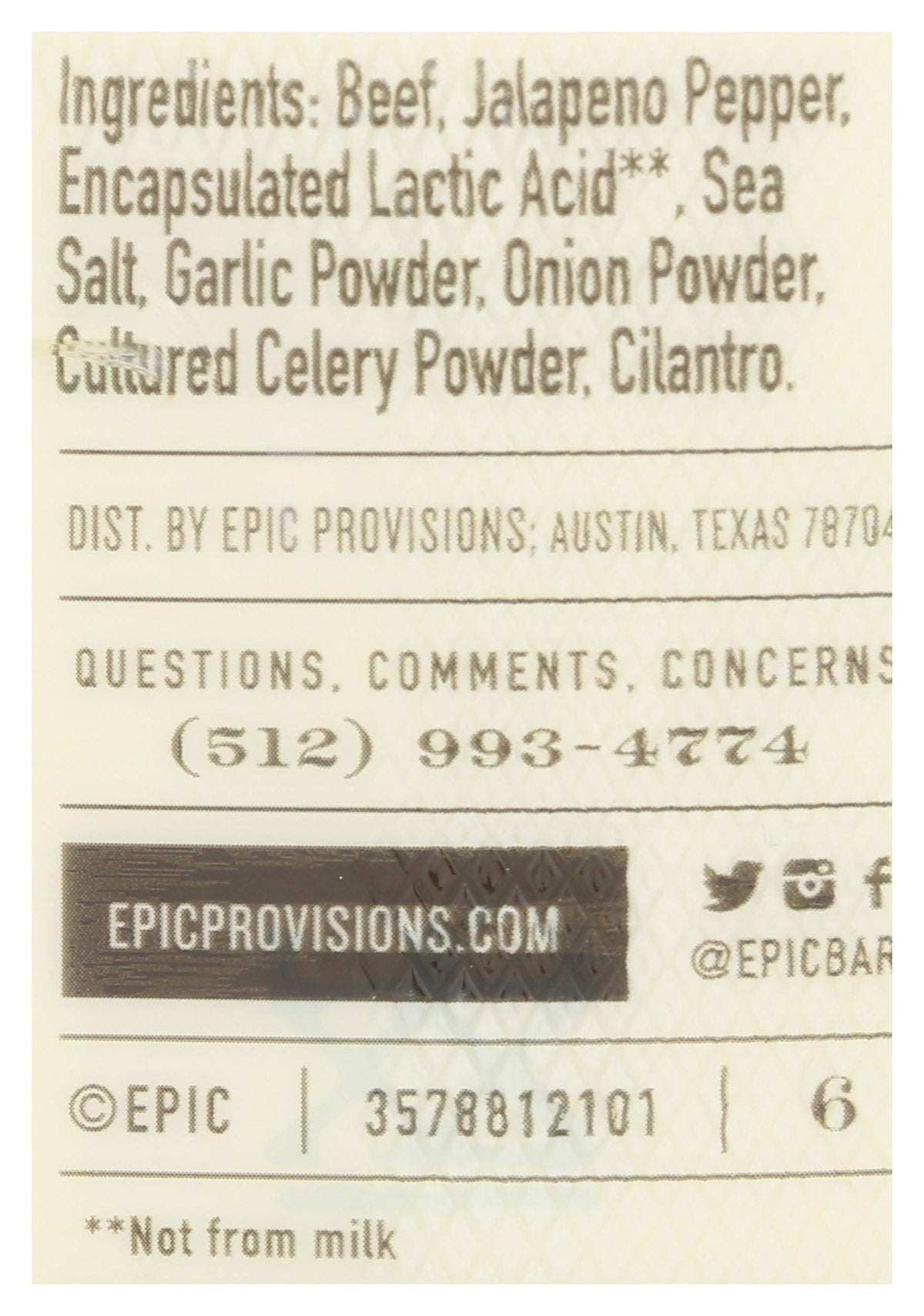 Epic Provisions Beef Jalapeno Bar, 1.3 Oz