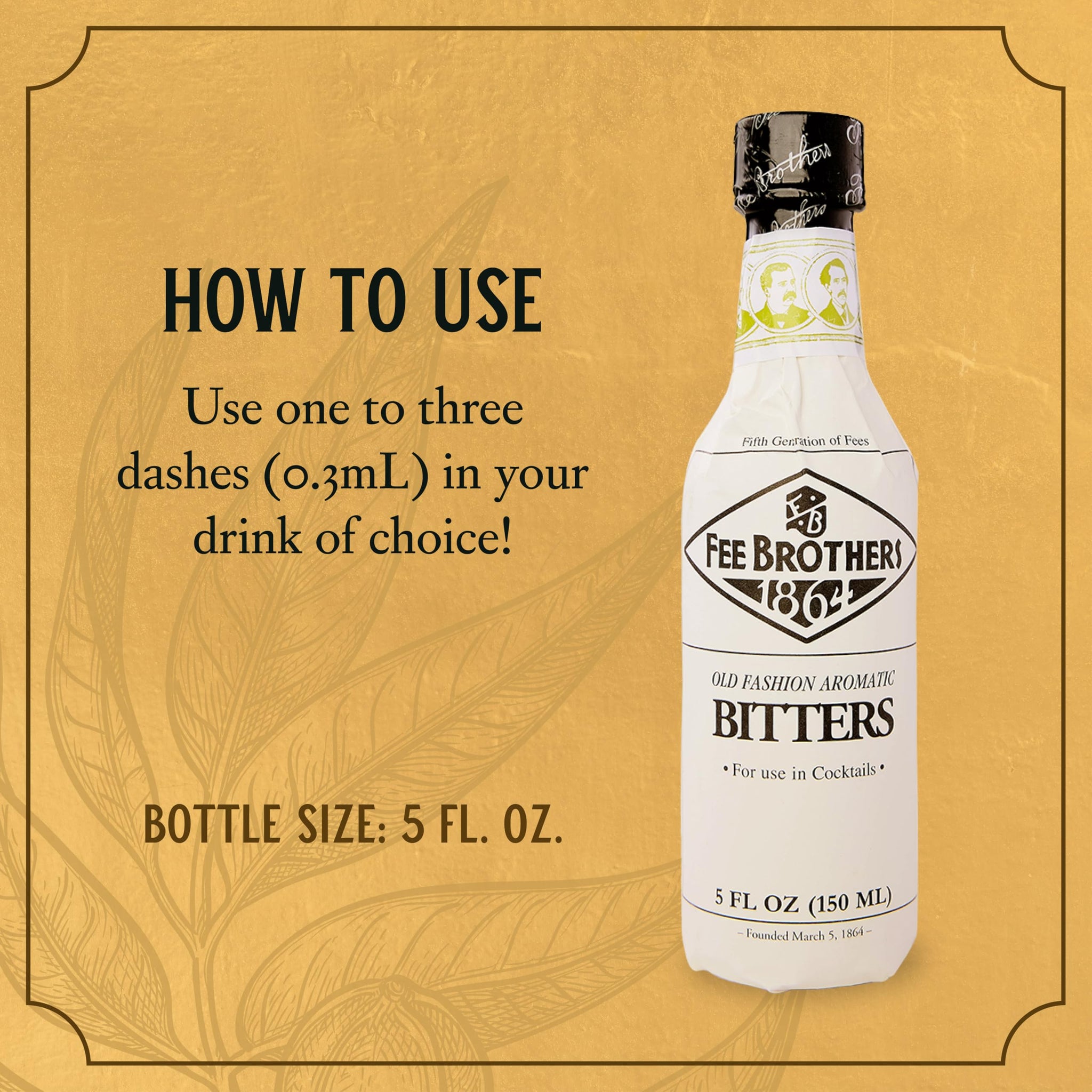 Fee Brothers Old Fashion Cocktail Bitters - Aromatic Cocktail Mixer & Concentrated Flavoring, Gluten Free, Vegan-Friendly, 5 fl oz