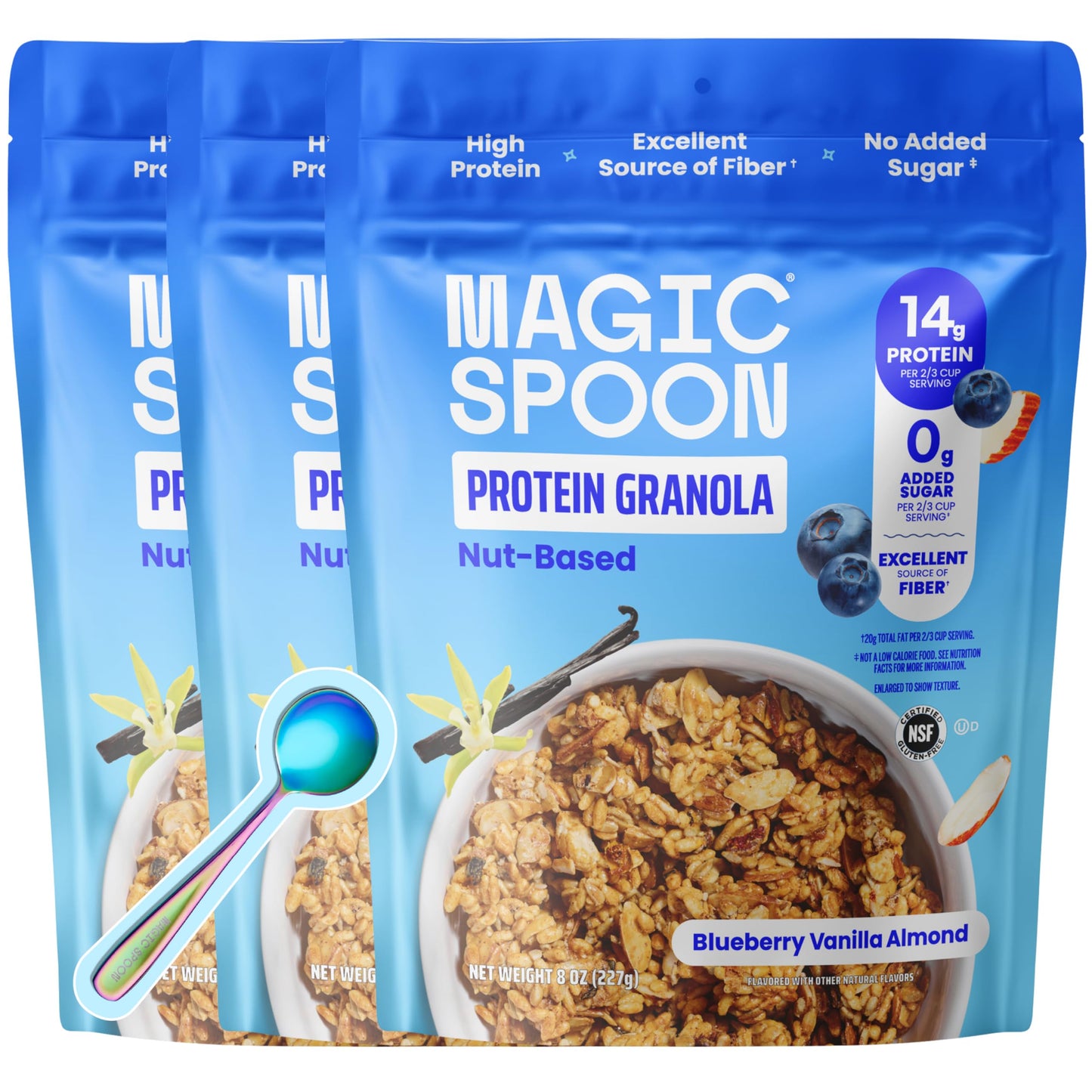 Magic Spoon High Protein Granola Low Sugar - 3 Pack: Blueberry Vanilla - Low Carb Sugar Free Protein Snacks & Breakfast Food - Grain & Gluten Free