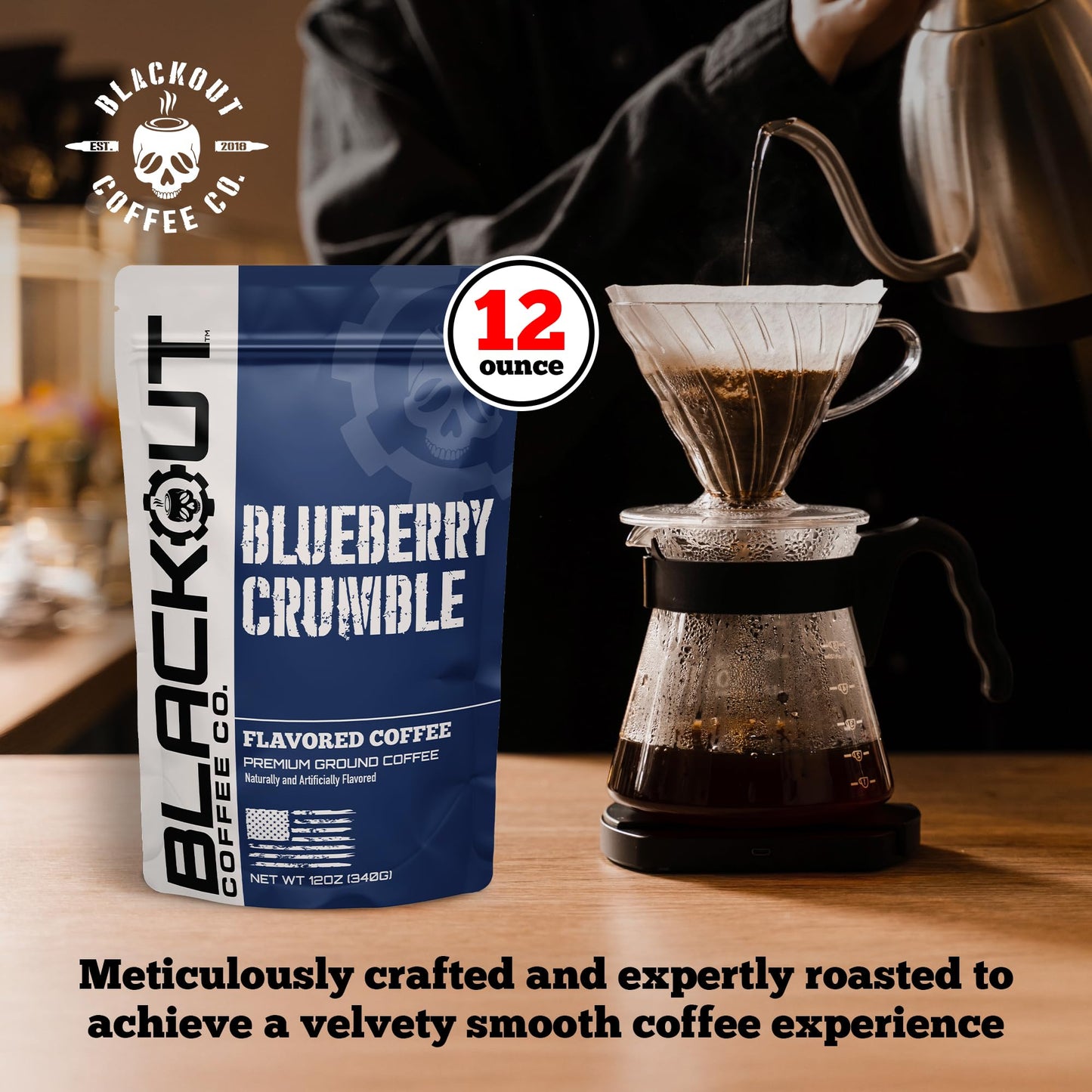 Blackout Coffee Blueberry Crumble Flavored Ground Coffee - Medium Roast, Smooth Taste, Guilt-Free Indulgence - Freshly Roasted 12oz Bag