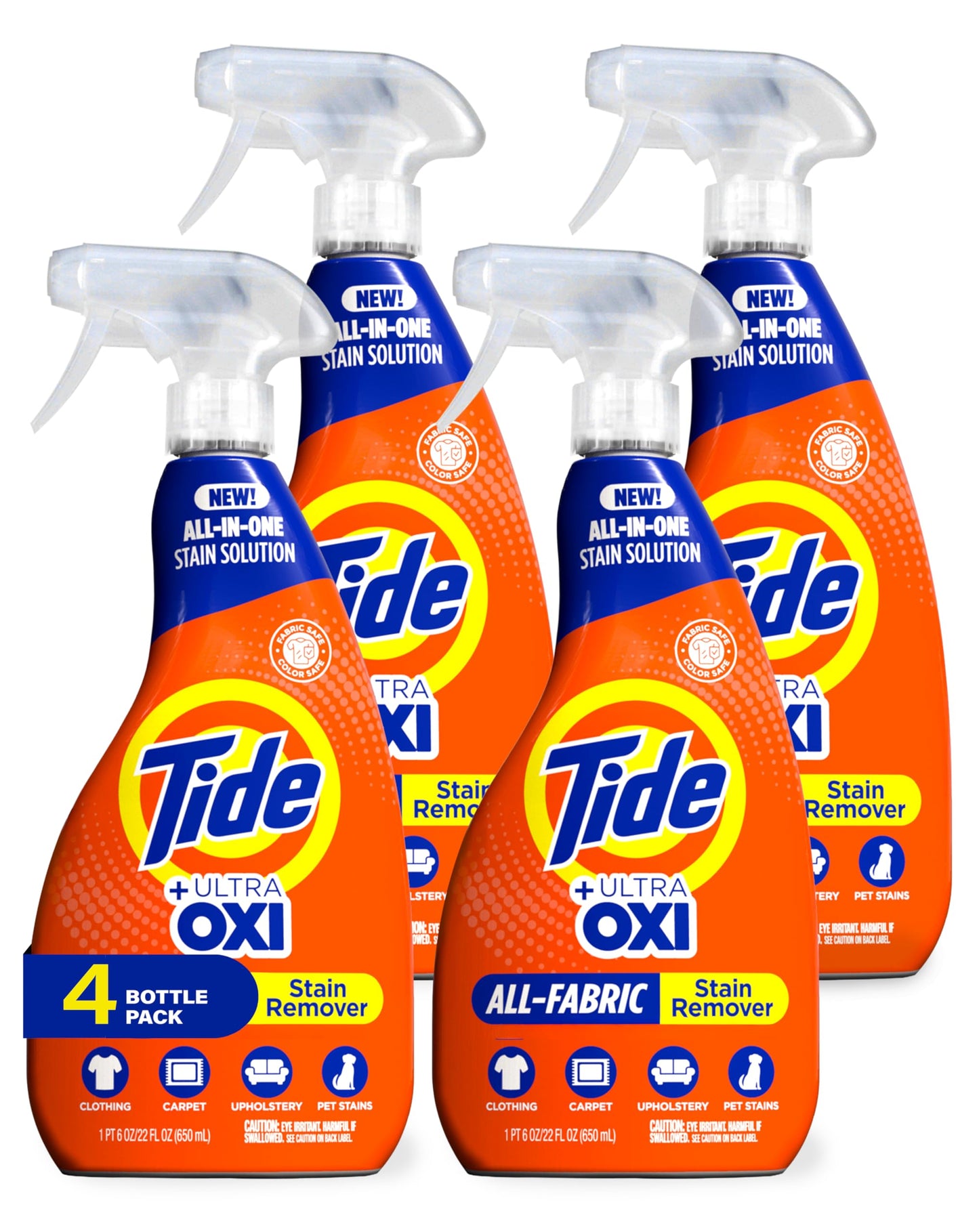 Tide Laundry Stain Remover with Oxi, Rescue Clothes, Upholstery, Carpet and more from Tough Stains, Stain Treater, 22 Fl Oz (Pack of 4)