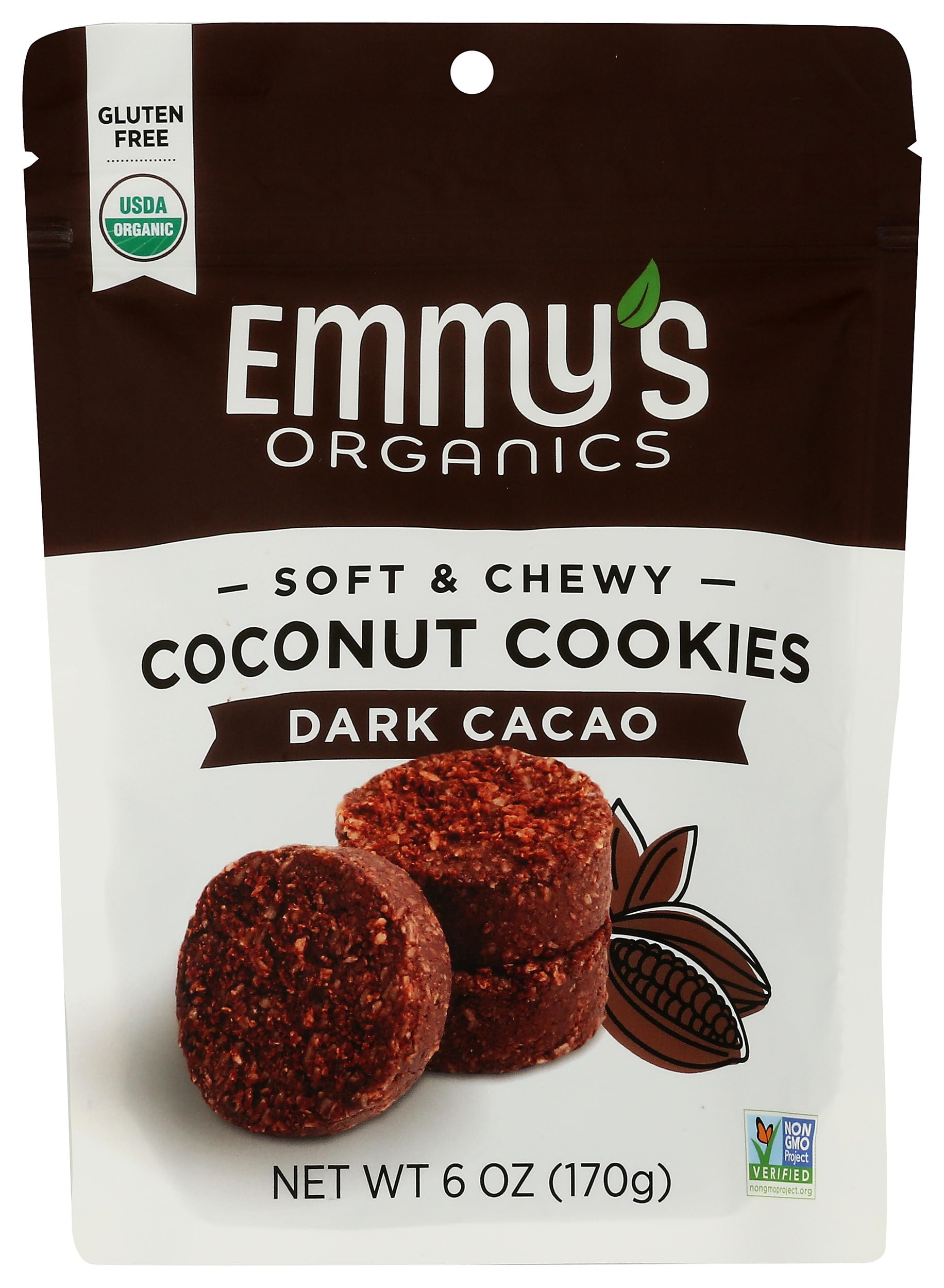 Emmys Organic Dark Cacao Coconut Cookies, 6 OZ