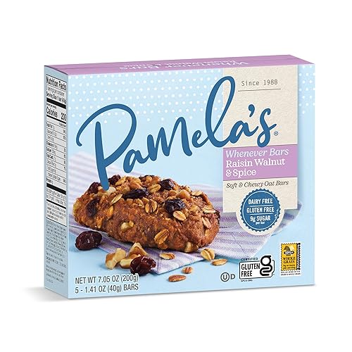 Pamela’s Whenever Bars for Breakfast and On-The-Go Snacks, Soft and Chewy Oat Bars, Dairy Free Gluten Free, Raisin Walnut and Spice, 7.05 Ounce (Pack