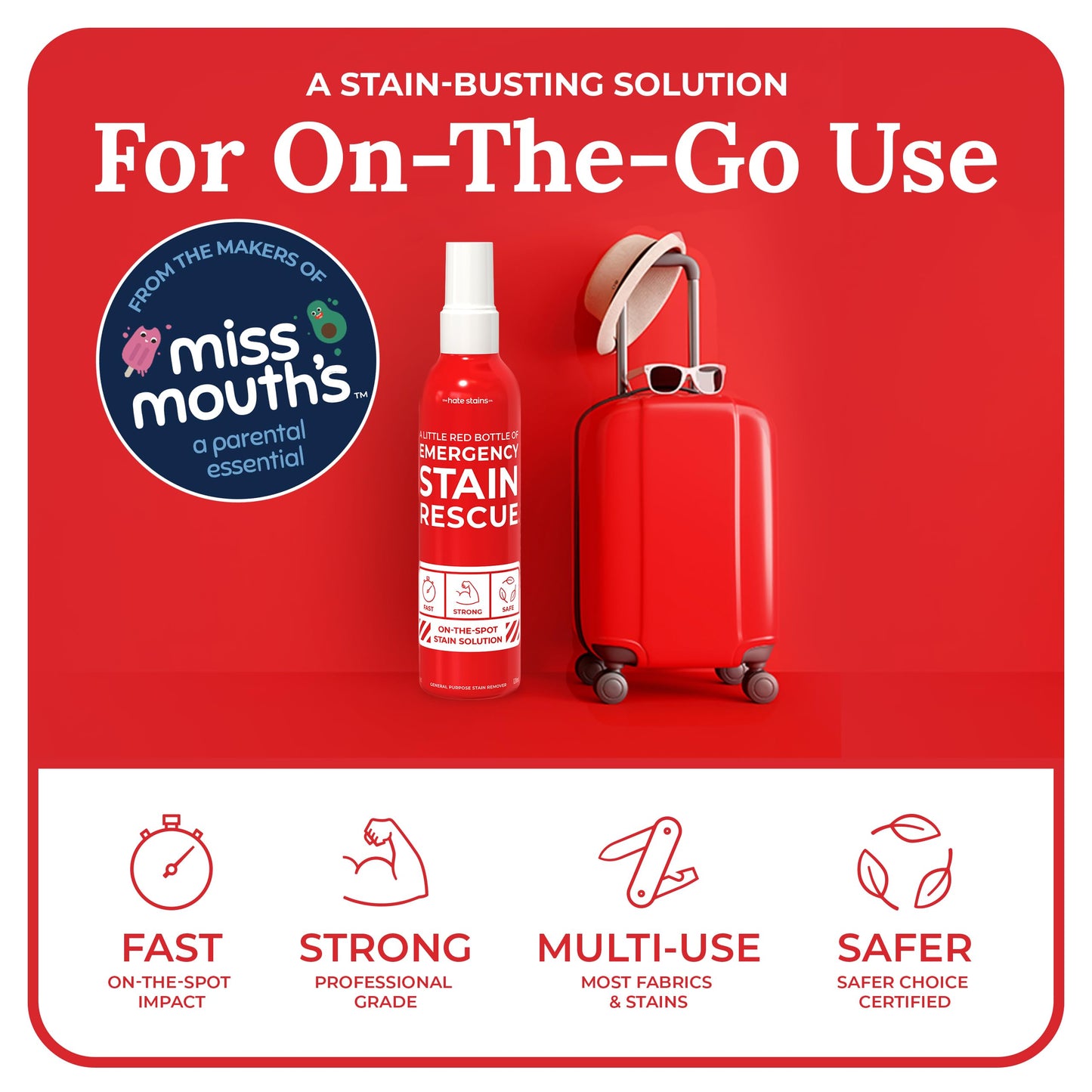 Emergency Stain Rescue Stain Remover Spray - Emergency Stain Spray for Laundry & Carpet - Upholstery & Fabric Treater - No Added Phosphates Wine