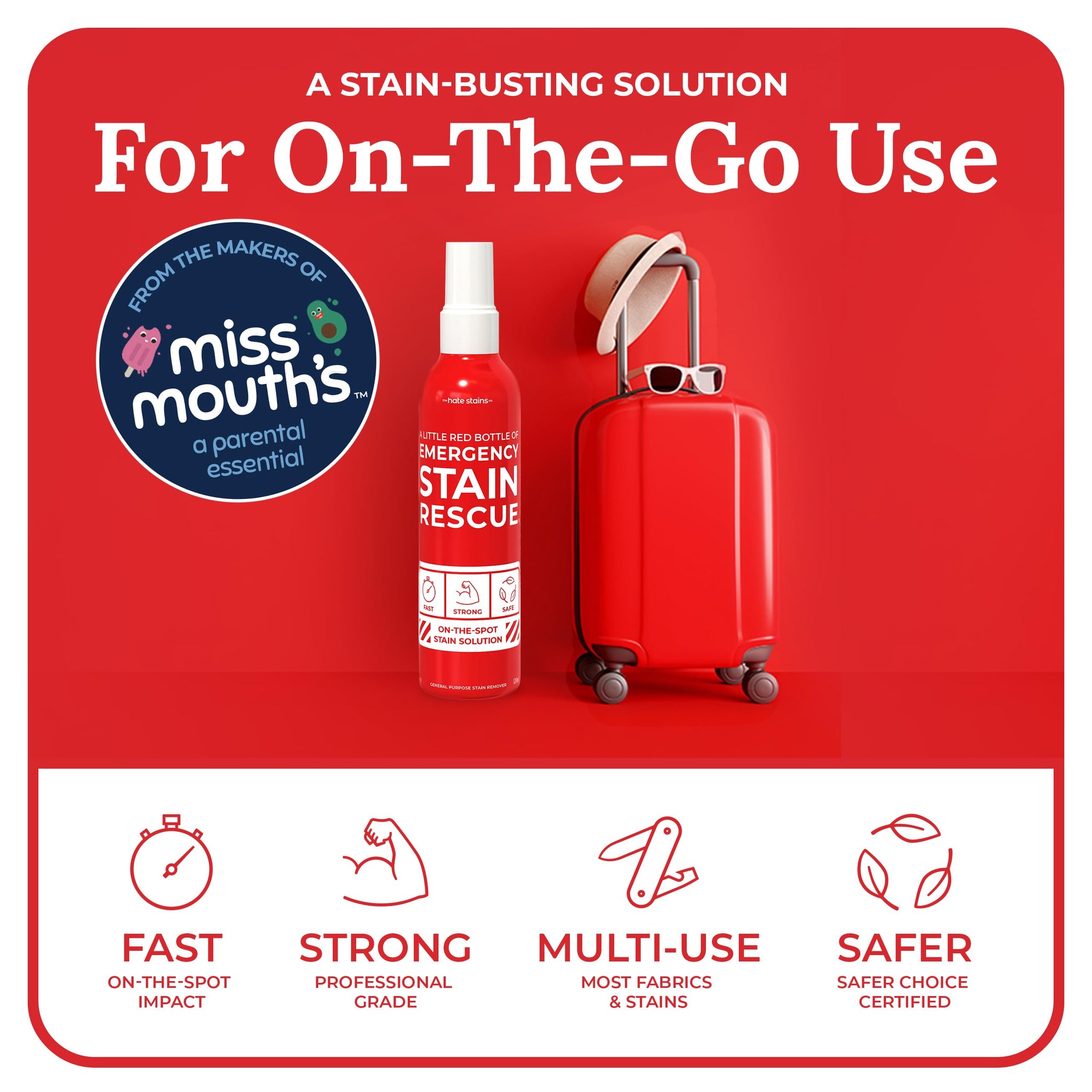 Emergency Stain Rescue Stain Remover Spray - Spray & Wash Treater for Clothes - Carpet Stain Remover & Wine Carpet Cleaner - No Added Phosphates - 4